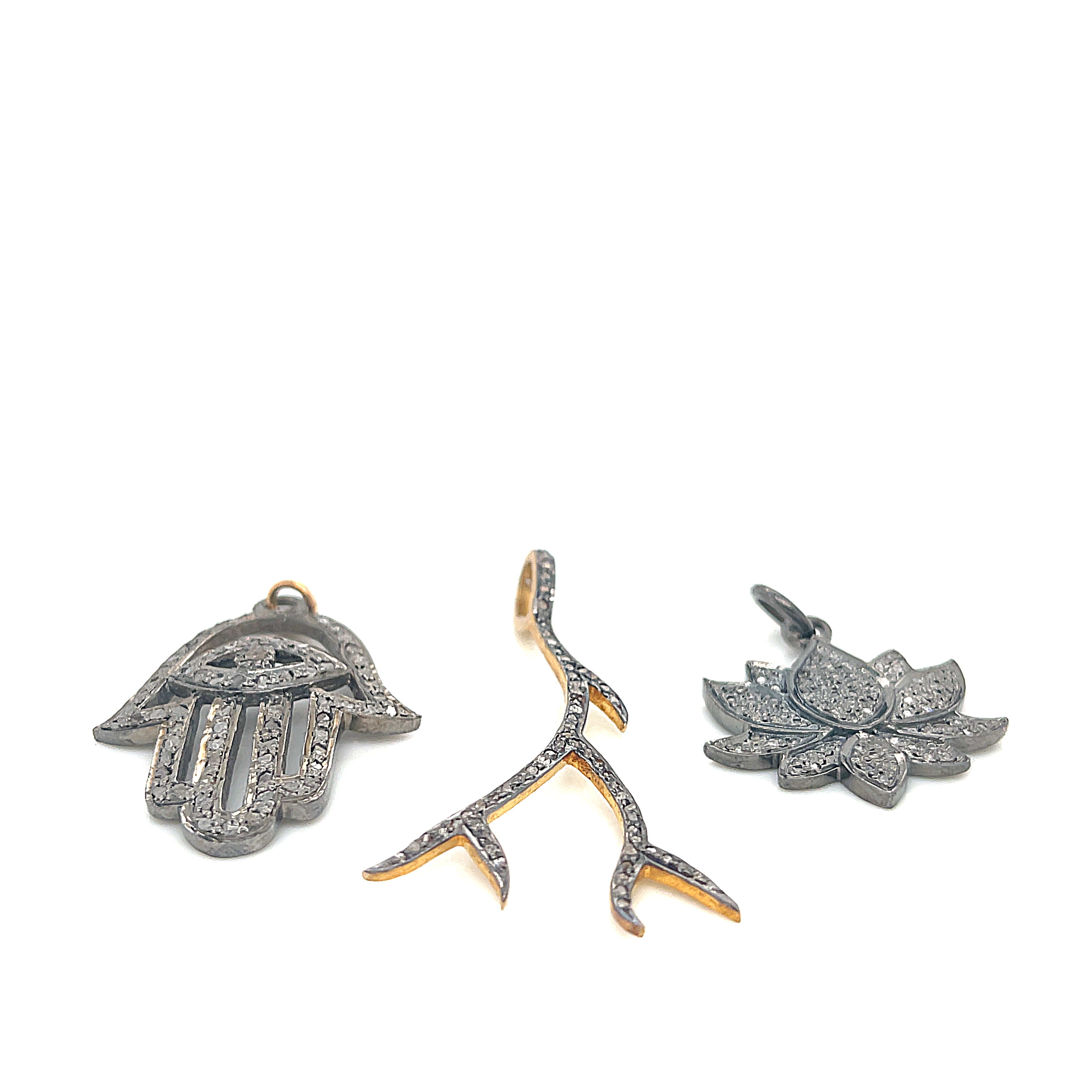 Paved Diamond Pendants, Humza, Lotus flower, branch