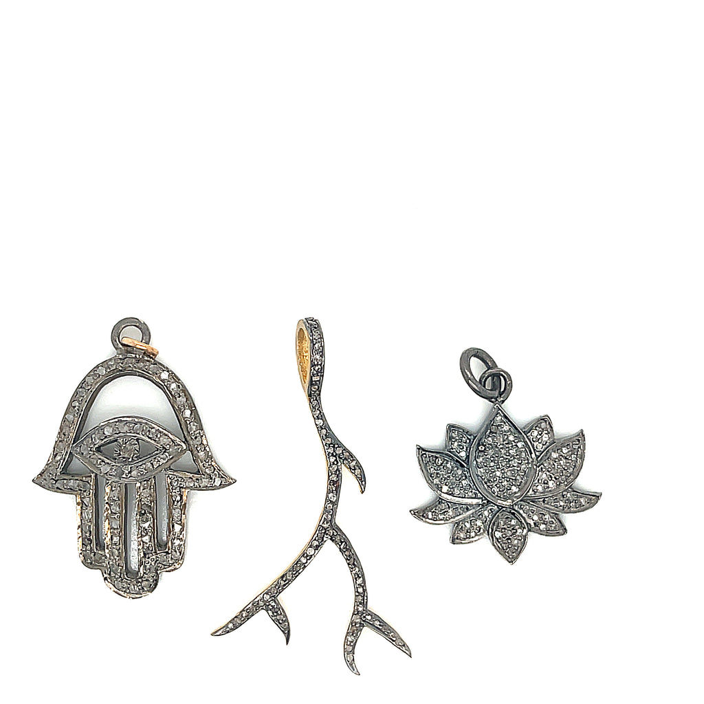 Paved Diamond Pendants, Humza, Lotus flower, branch