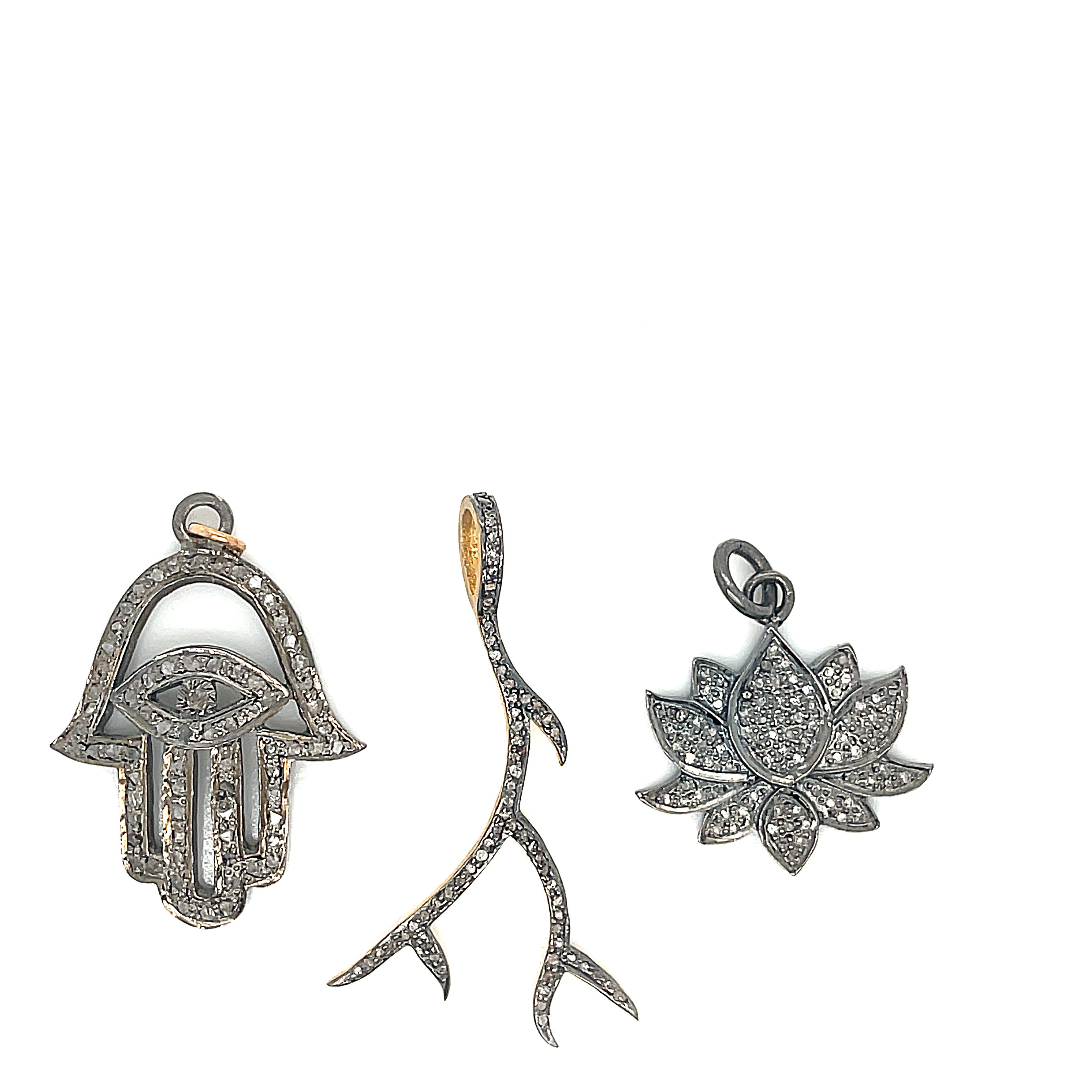 Paved Diamond Pendants, Humza, Lotus flower, branch