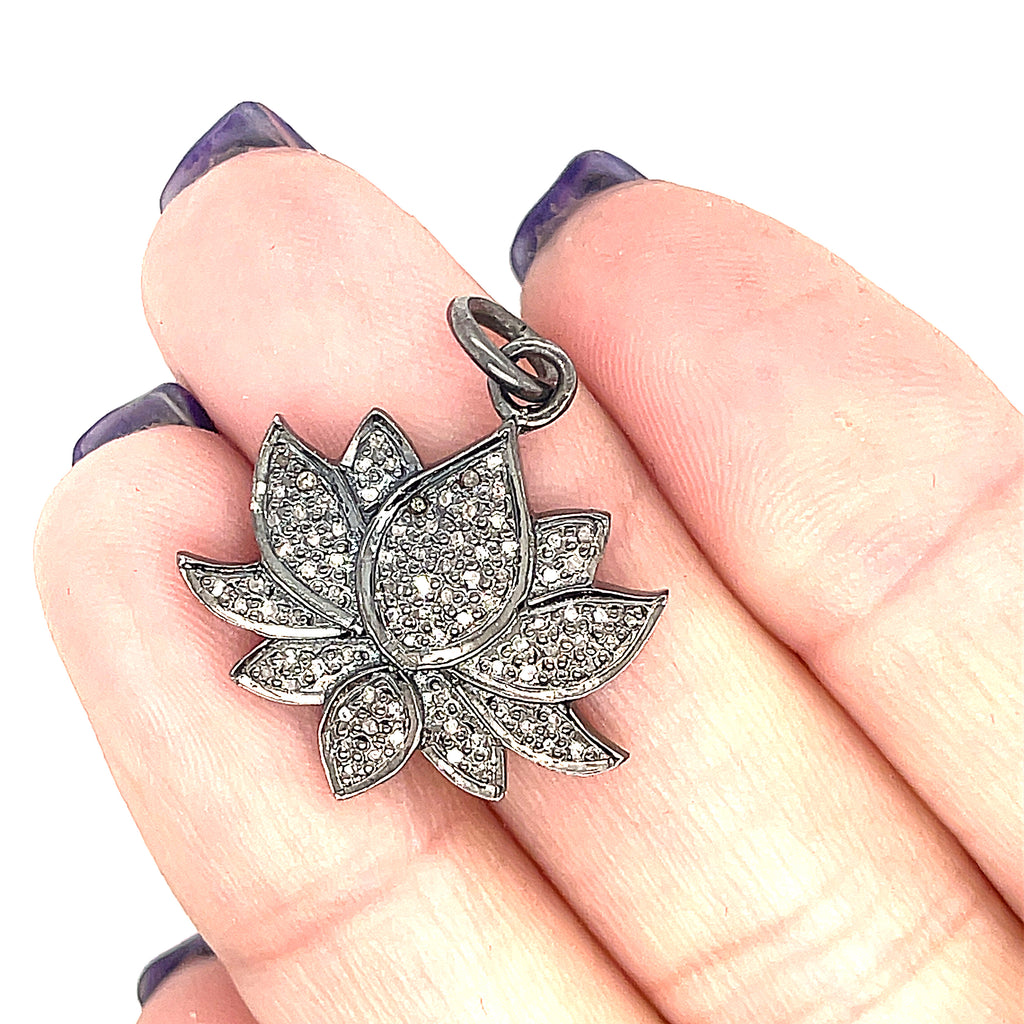 Paved Diamond Pendants, Humza, Lotus flower, branch