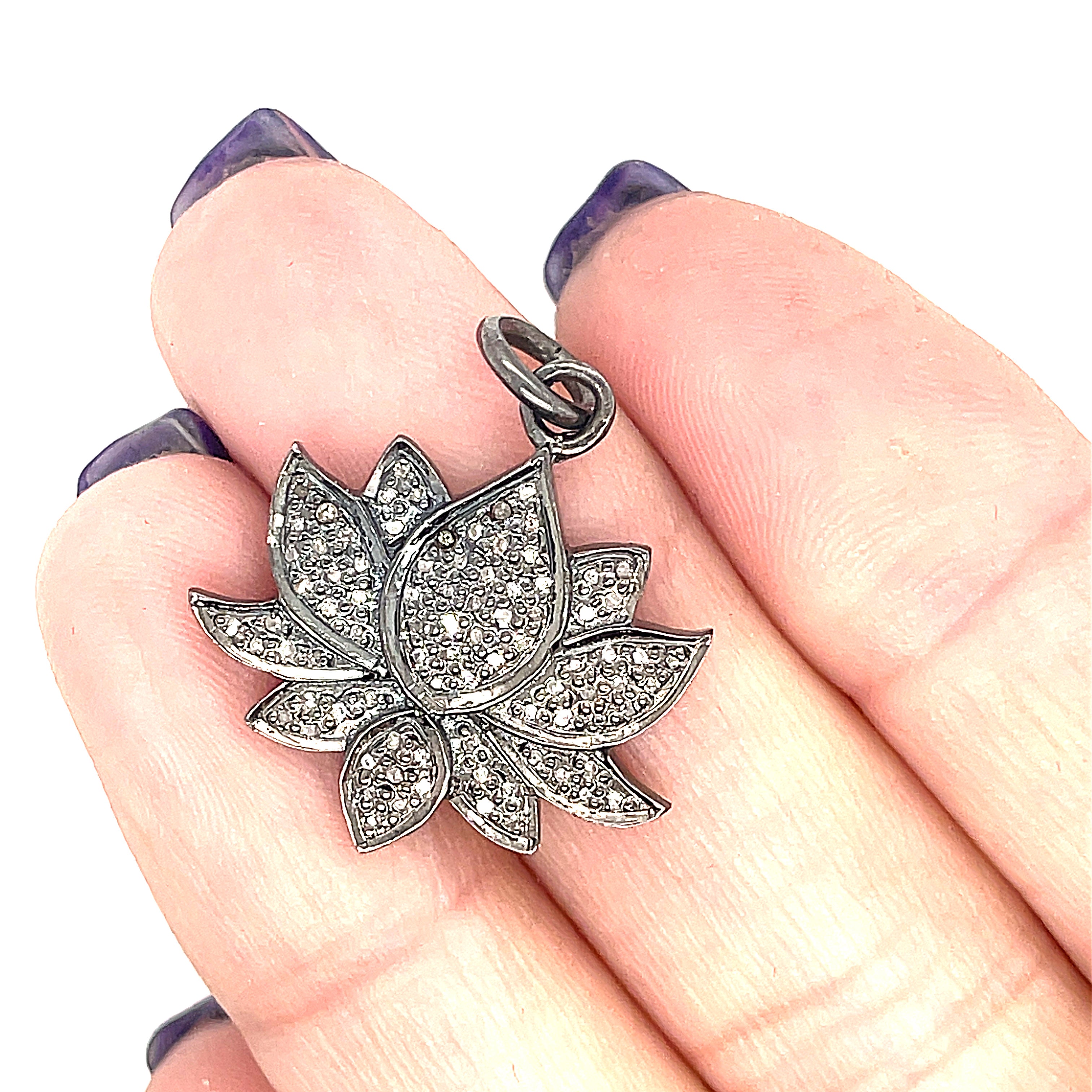 Paved Diamond Pendants, Humza, Lotus flower, branch