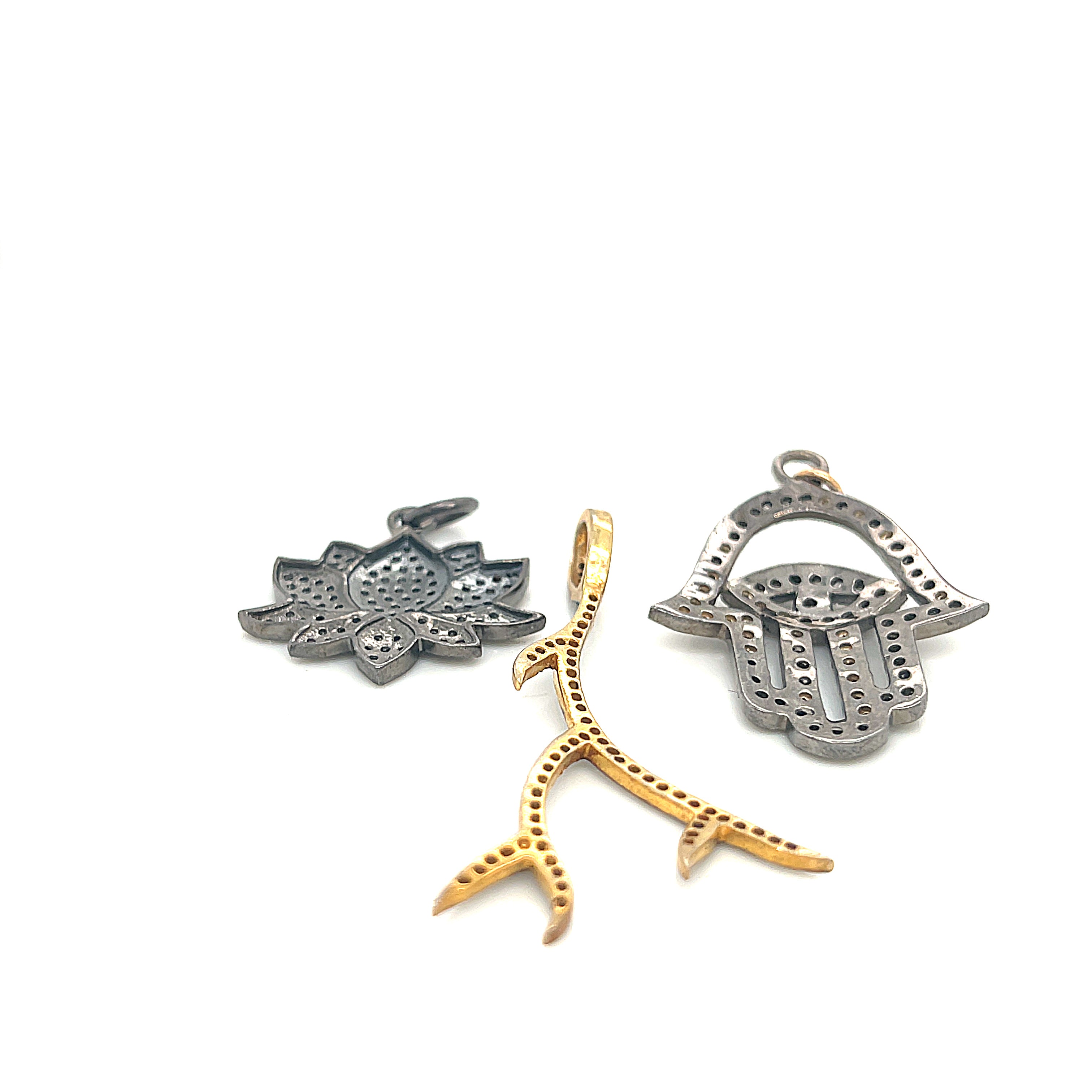 Paved Diamond Pendants, Humza, Lotus flower, branch