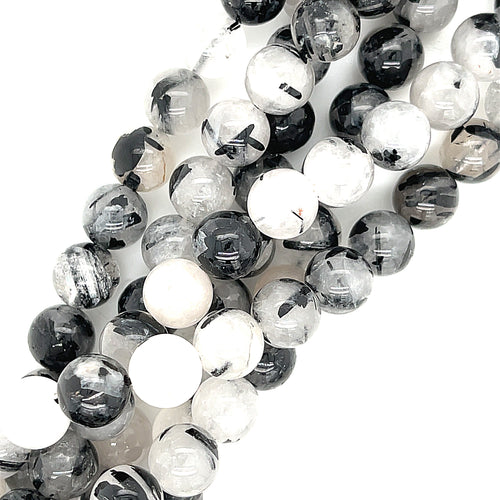 Black Tourmalinated Quartz Gemstone Strands, Jewelry supplies