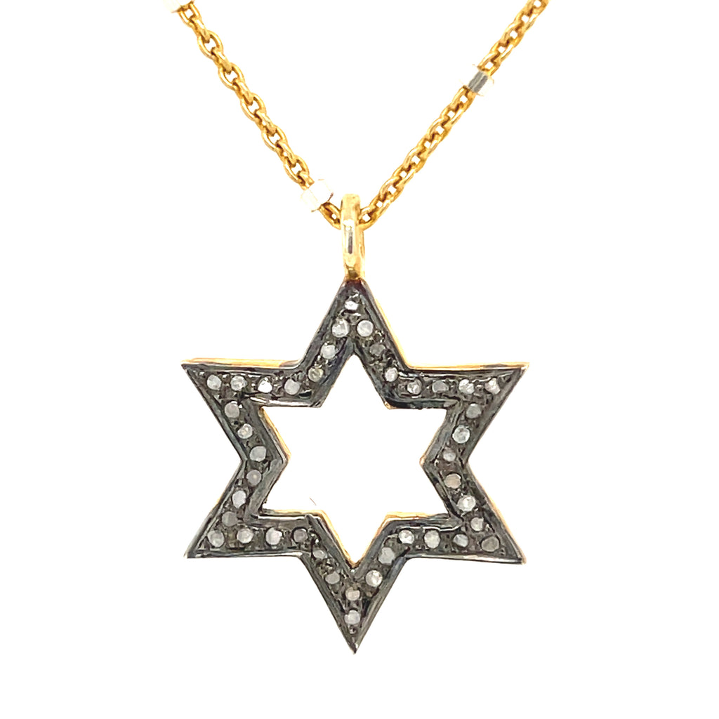 Diamond Paved Star of David Vermeil pendant and SS or Gold Filled chain necklace