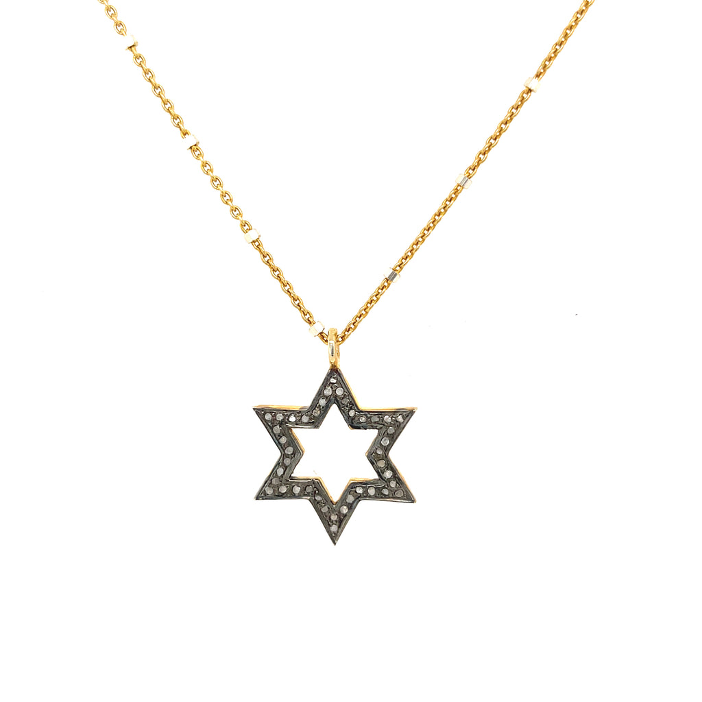Diamond Paved Star of David Vermeil pendant and SS or Gold Filled chain necklace