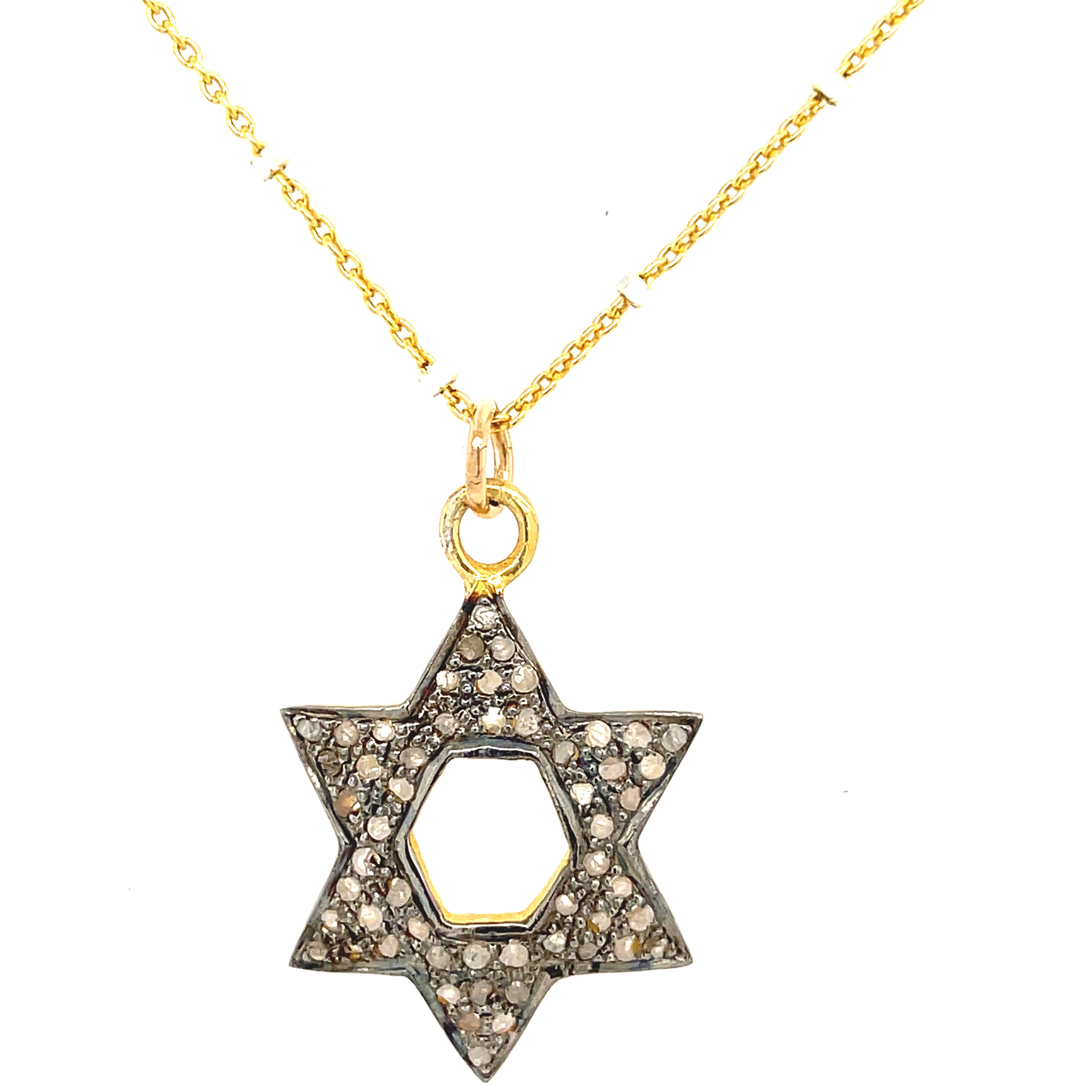 Diamond Paved Star of David Vermeil pendant and SS or Gold Filled chain necklace