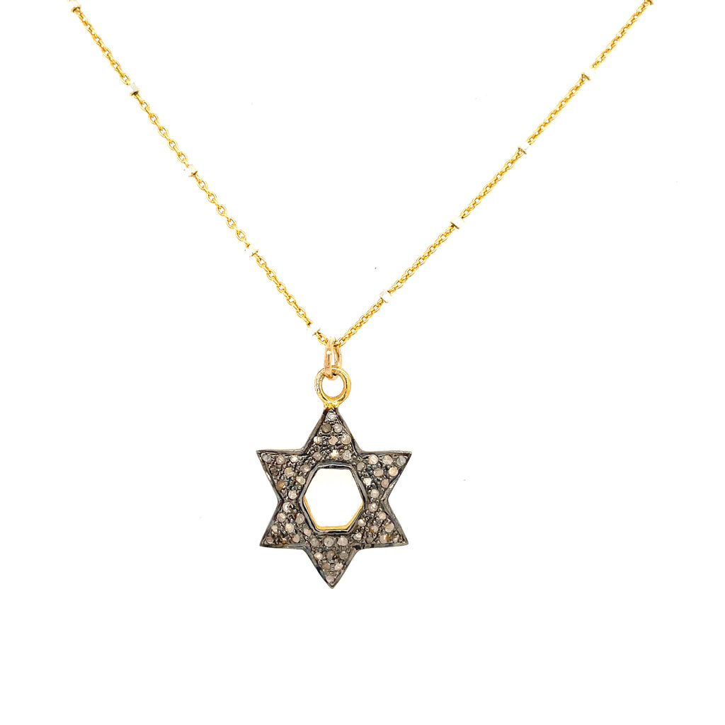 Diamond Paved Star of David Vermeil pendant and SS or Gold Filled chain necklace