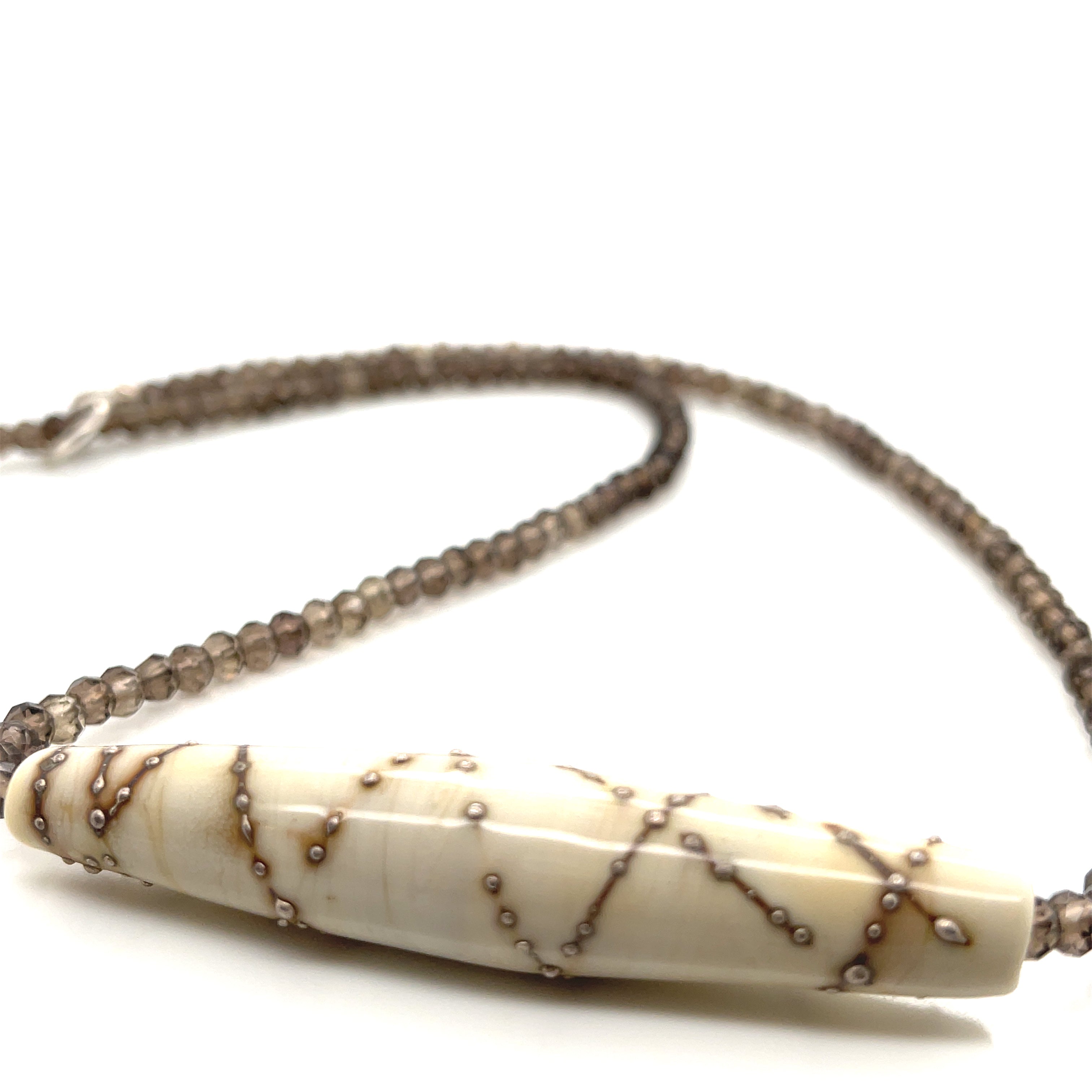 Single strand faceted Smokey Quartz Necklace with Lamp-work Glass centerpiece