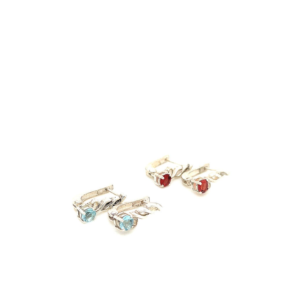 Genuine Garnet faceted gemstone snap back earrings