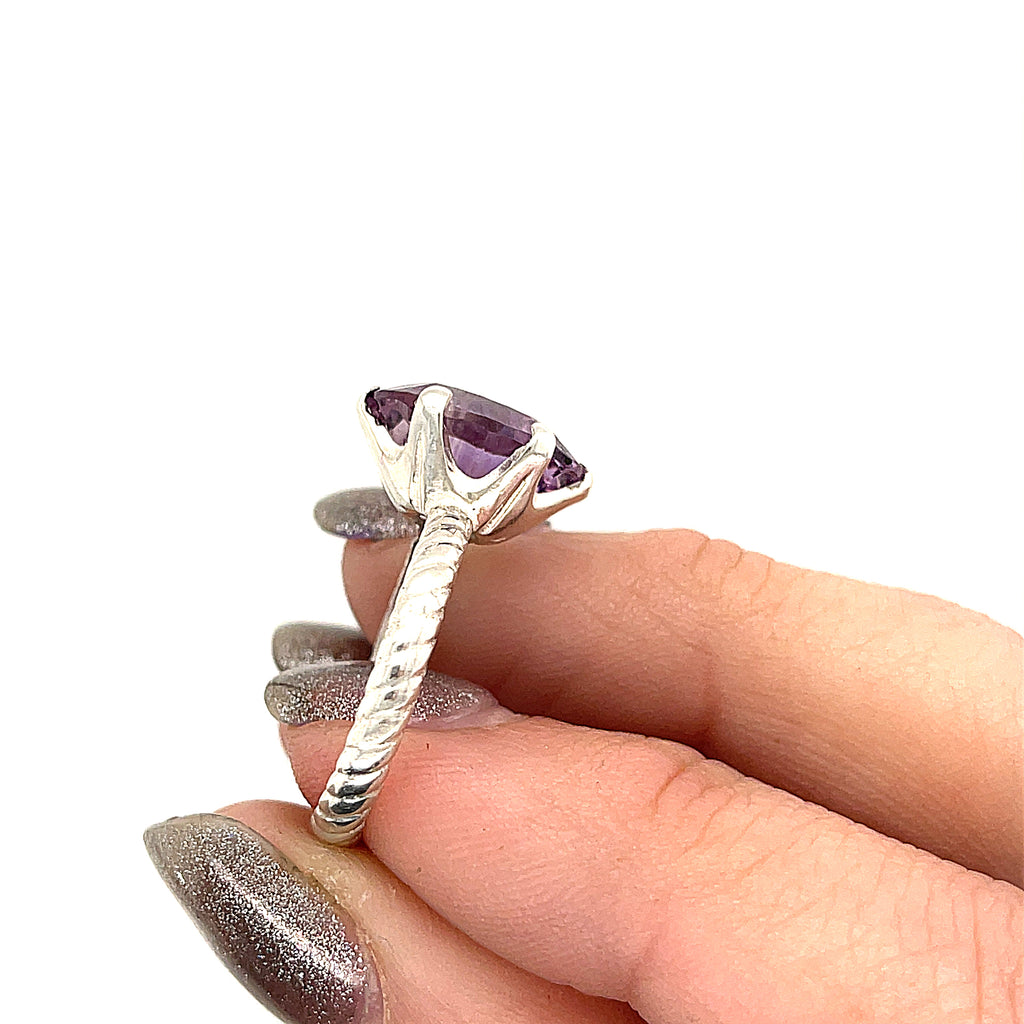 Amethyst Faceted Gemstone Sterling Silver Ring, Jewelry
