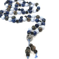 Mala Necklace, Blue Rhyolite, Blue Lace Agate, Smoky Quartz, & Lapis Lazuli gemstone necklace