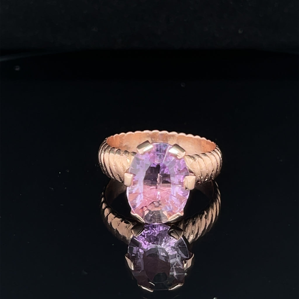 Amethyst Faceted Oval Gemstone Ring, 18k Rose Gold Ring,  prong set, size 7, Jewelry