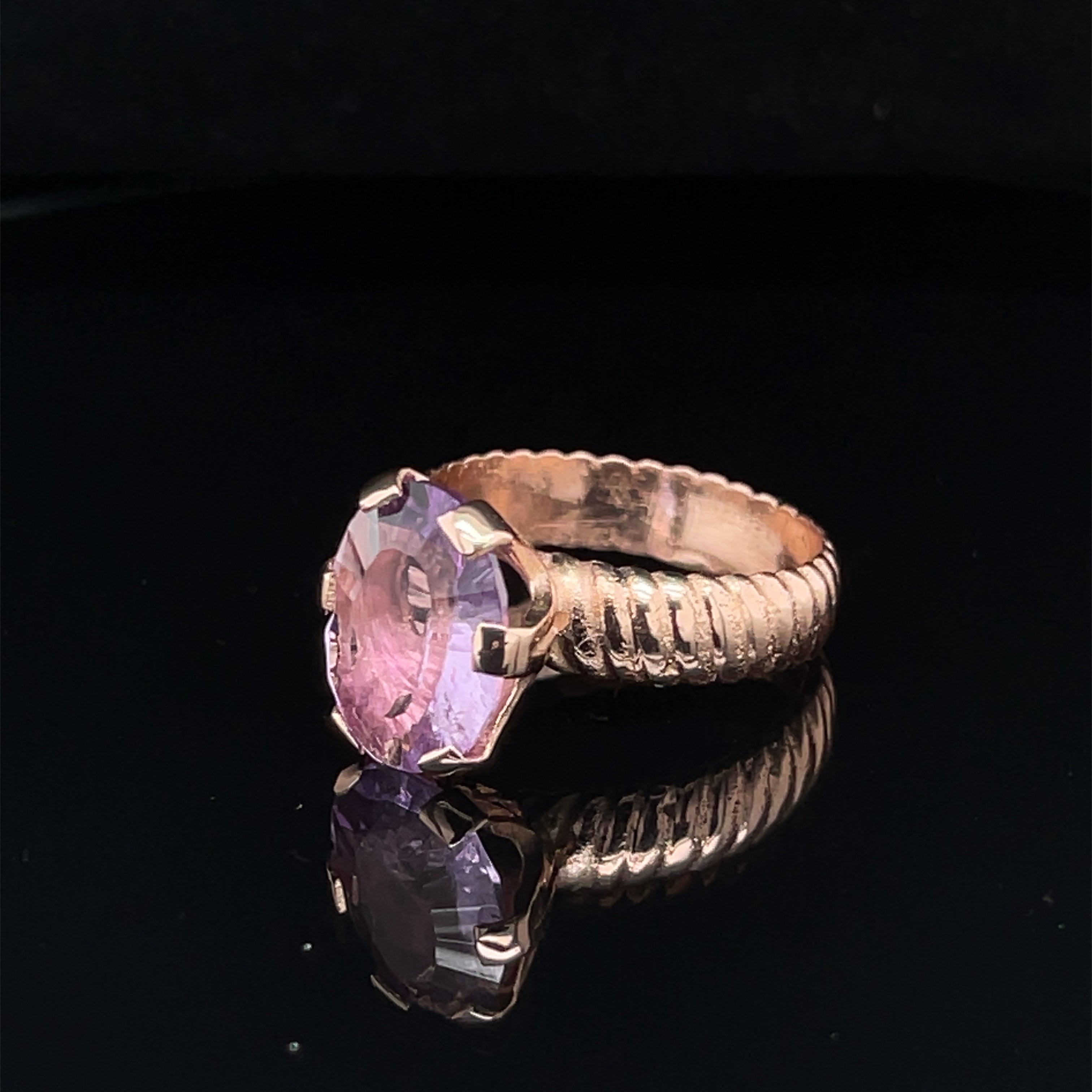 Amethyst Faceted Oval Gemstone Ring, 18k Rose Gold Ring,  prong set, size 7, Jewelry