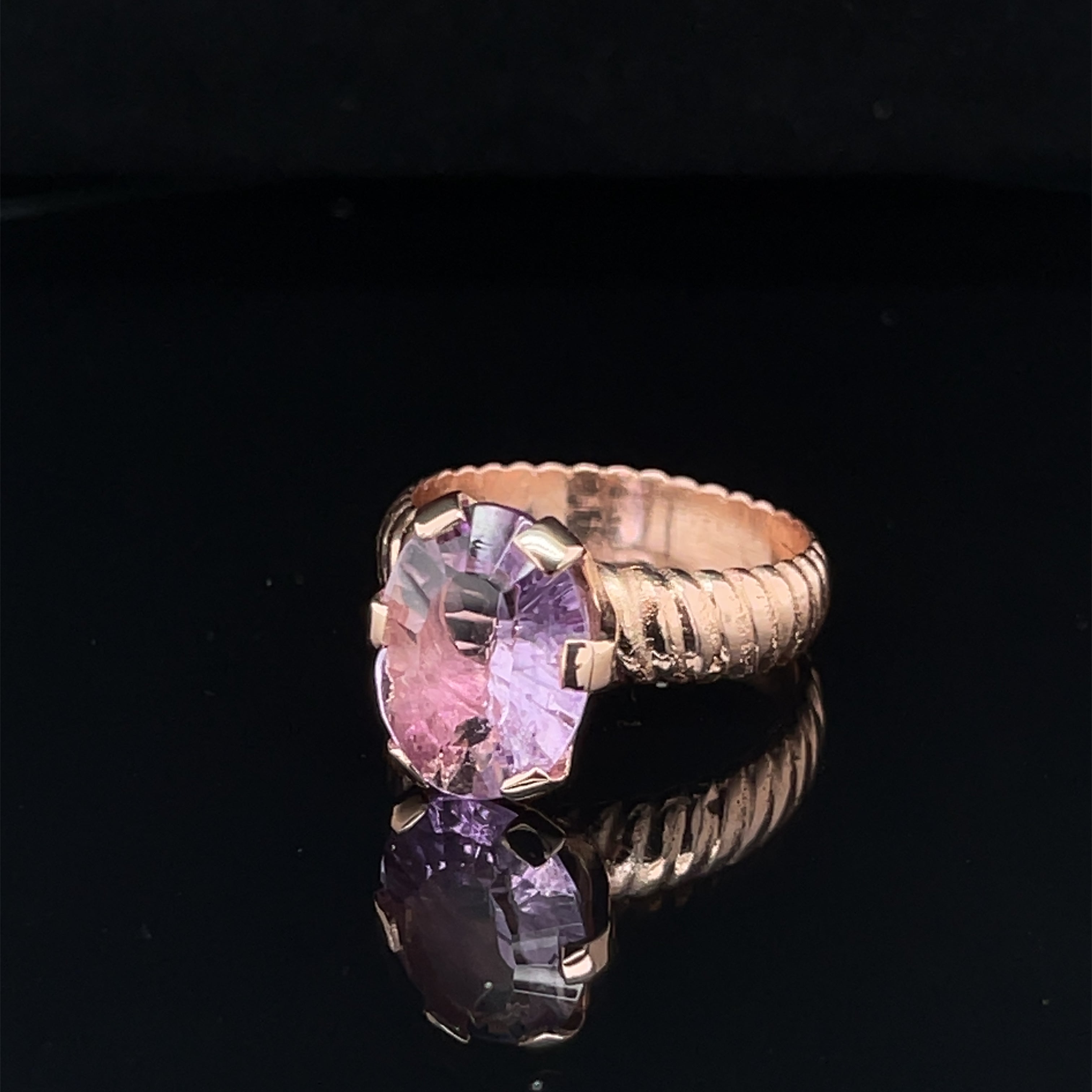 Amethyst Faceted Oval Gemstone Ring, 18k Rose Gold Ring,  prong set, size 7, Jewelry