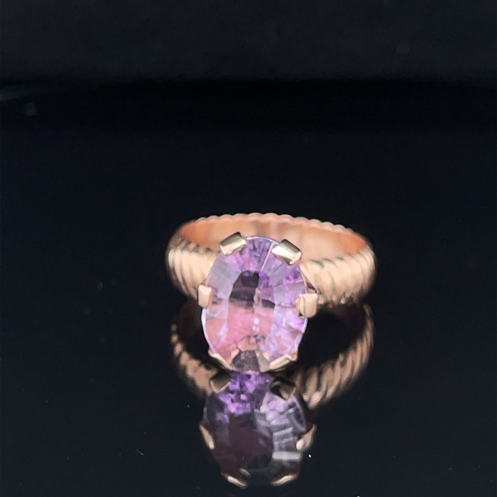 Amethyst Faceted Oval Gemstone Ring, 18k Rose Gold Ring,  prong set, size 7, Jewelry