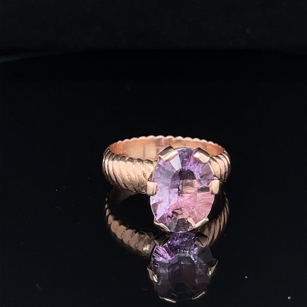 Amethyst Faceted Oval Gemstone Ring, 18k Rose Gold Ring,  prong set, size 7, Jewelry