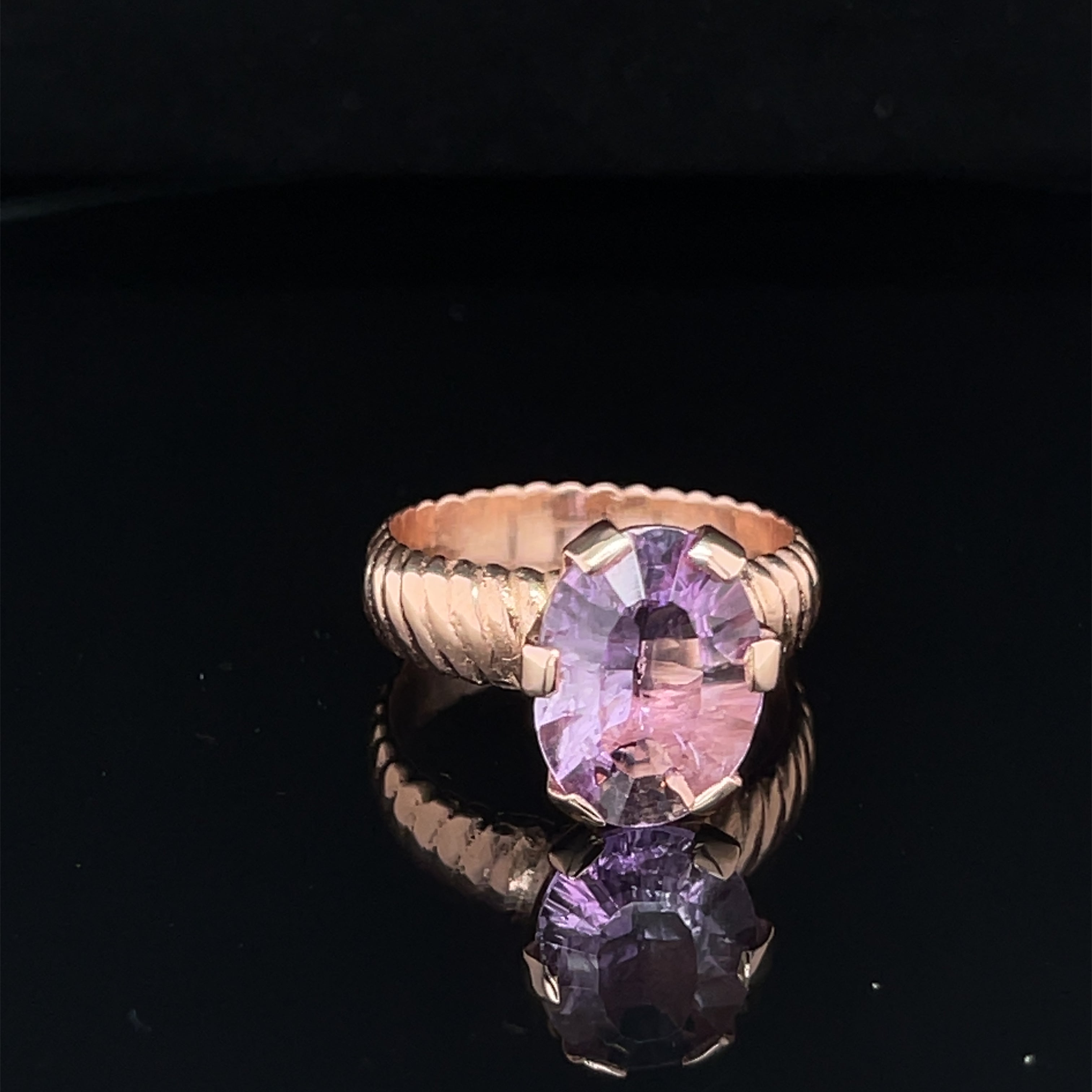 Amethyst Faceted Oval Gemstone Ring, 18k Rose Gold Ring,  prong set, size 7, Jewelry