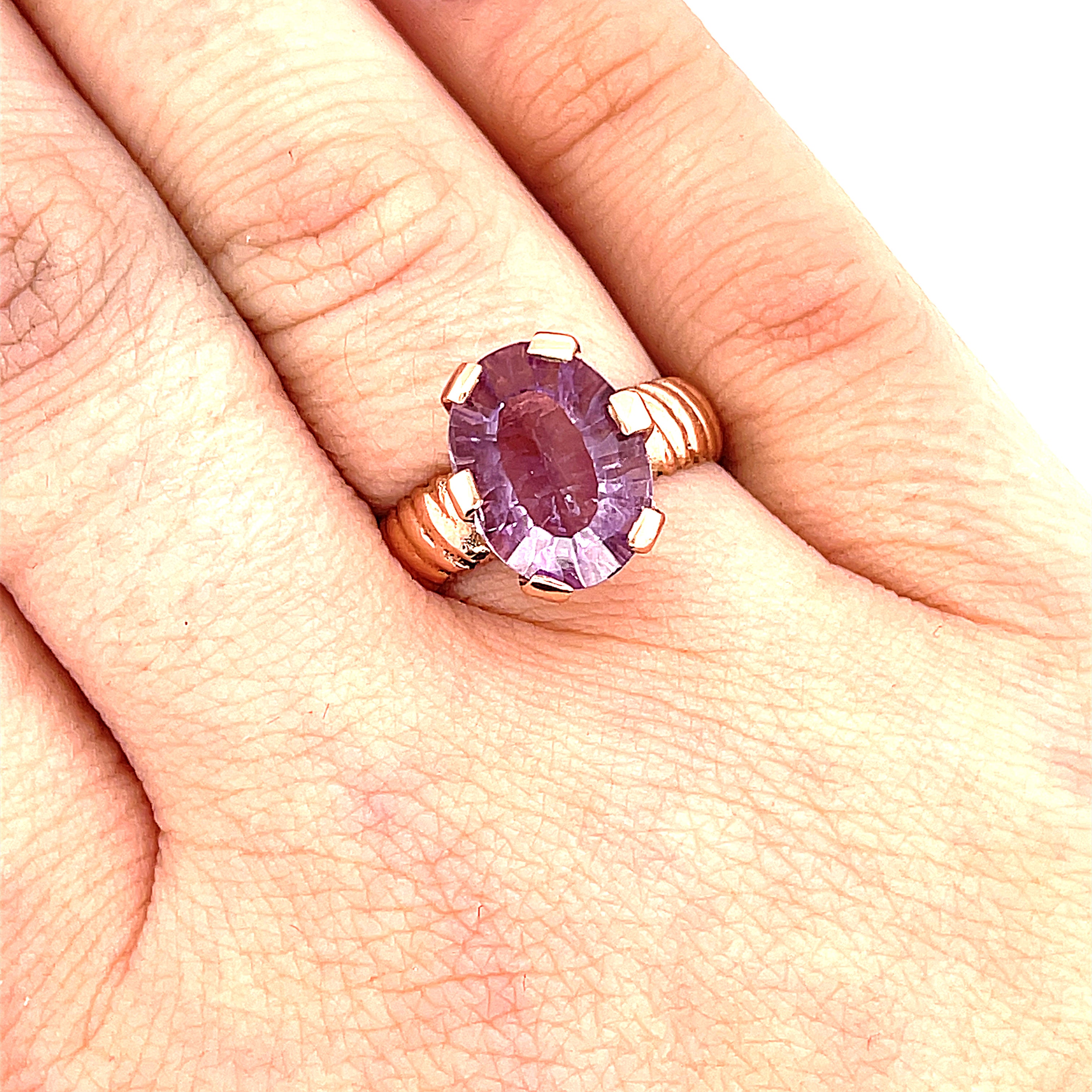 Amethyst Faceted Oval Gemstone Ring, 18k Rose Gold Ring,  prong set, size 7, Jewelry