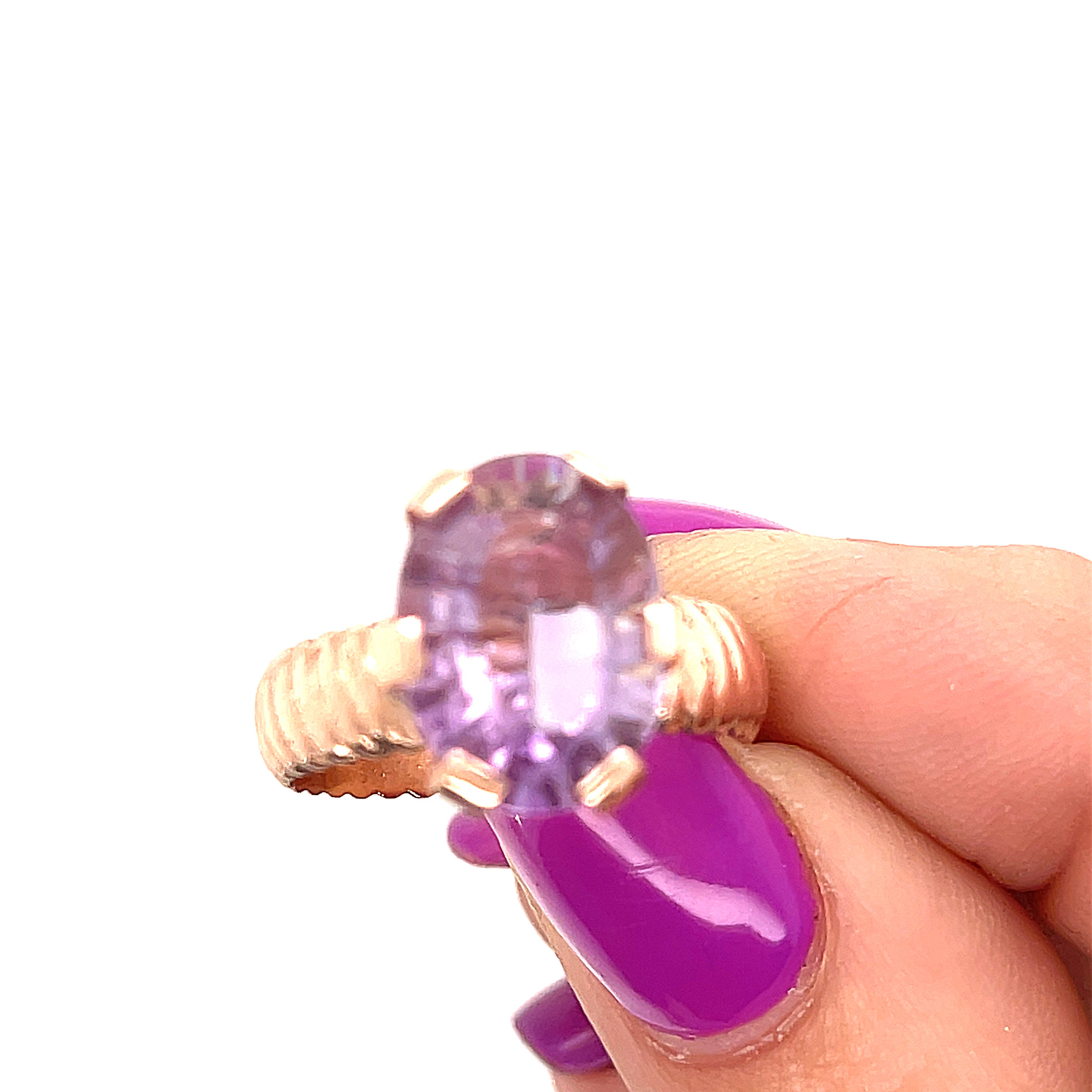 Amethyst Faceted Oval Gemstone Ring, 18k Rose Gold Ring,  prong set, size 7, Jewelry