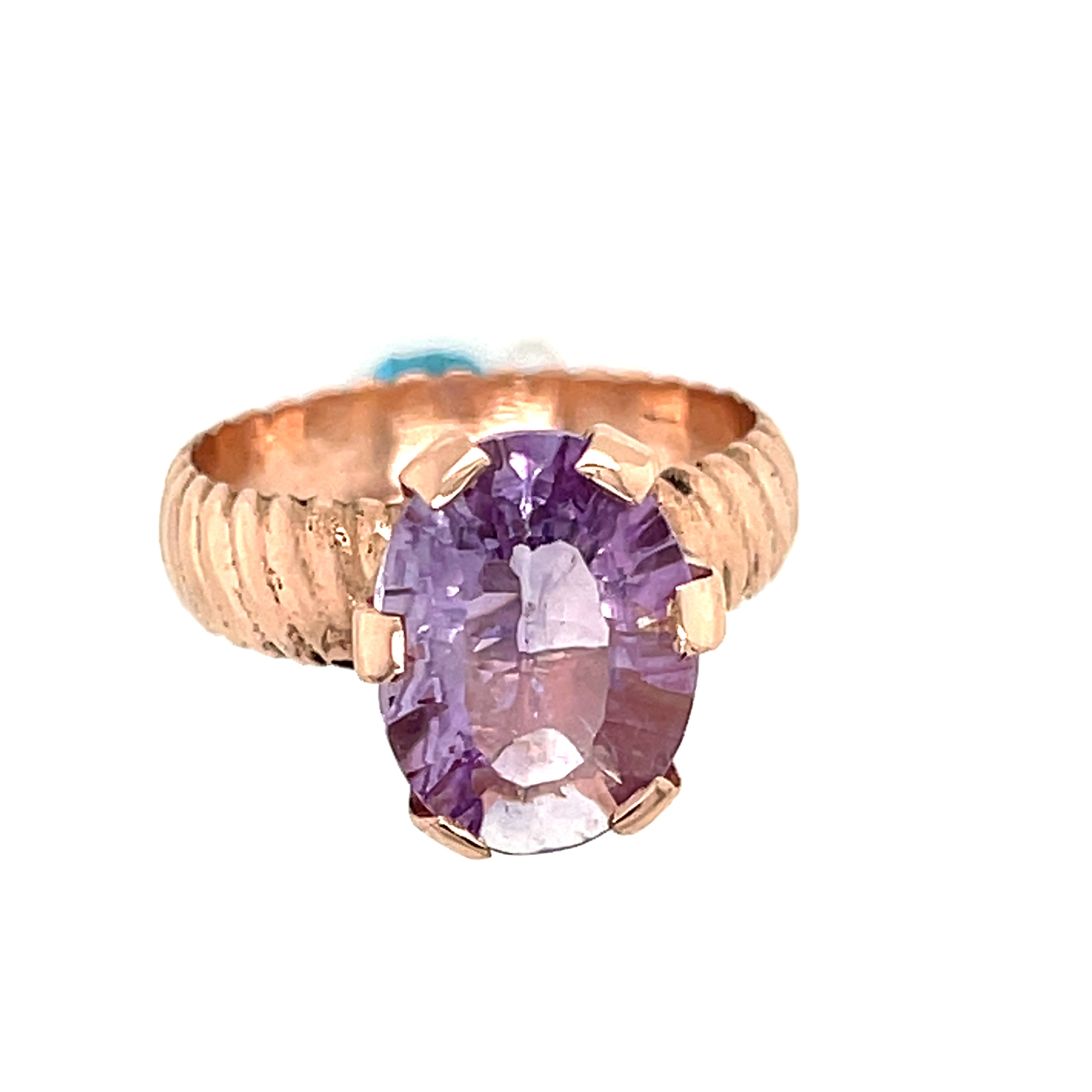 Amethyst Faceted Oval Gemstone Ring, 18k Rose Gold Ring,  prong set, size 7, Jewelry