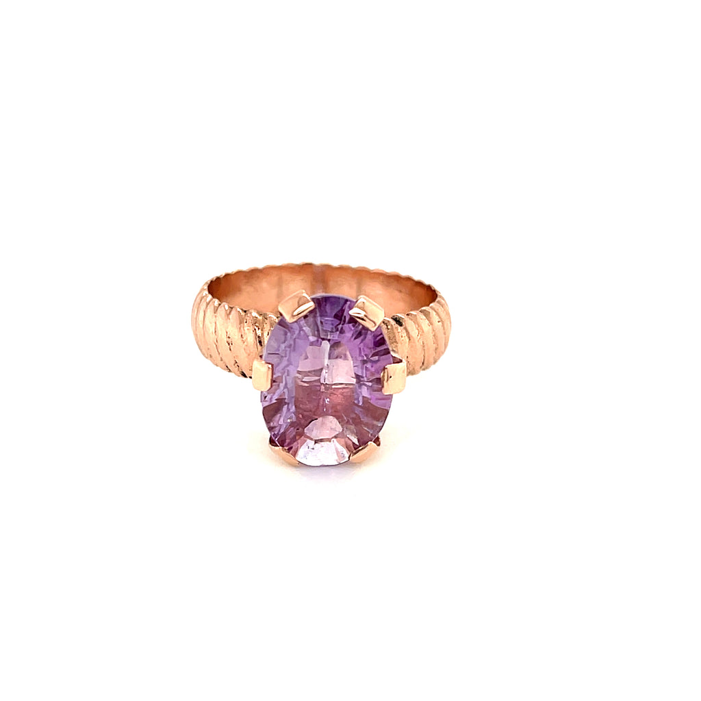 Amethyst Faceted Oval Gemstone Ring, 18k Rose Gold Ring,  prong set, size 7, Jewelry