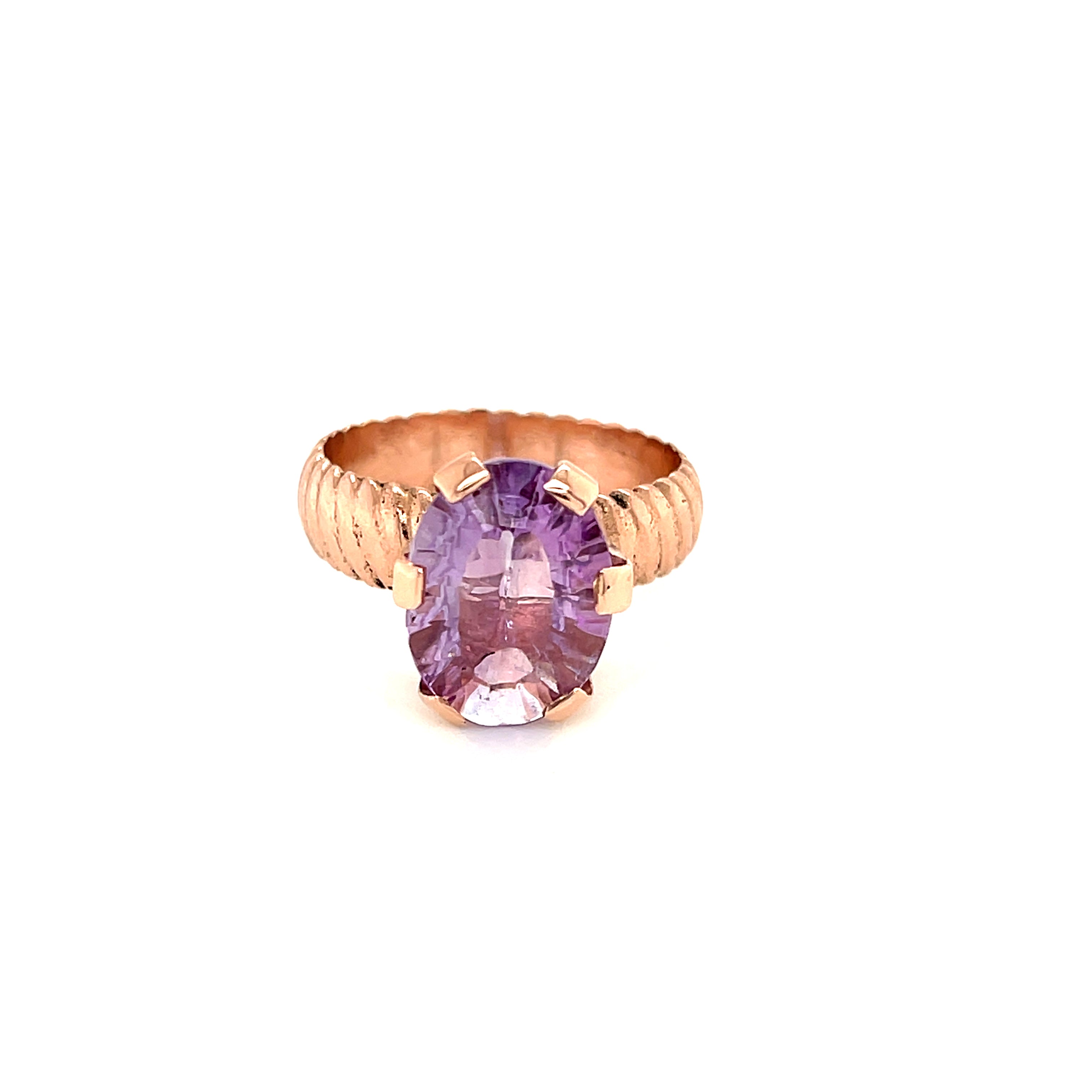 Amethyst Faceted Oval Gemstone Ring, 18k Rose Gold Ring,  prong set, size 7, Jewelry