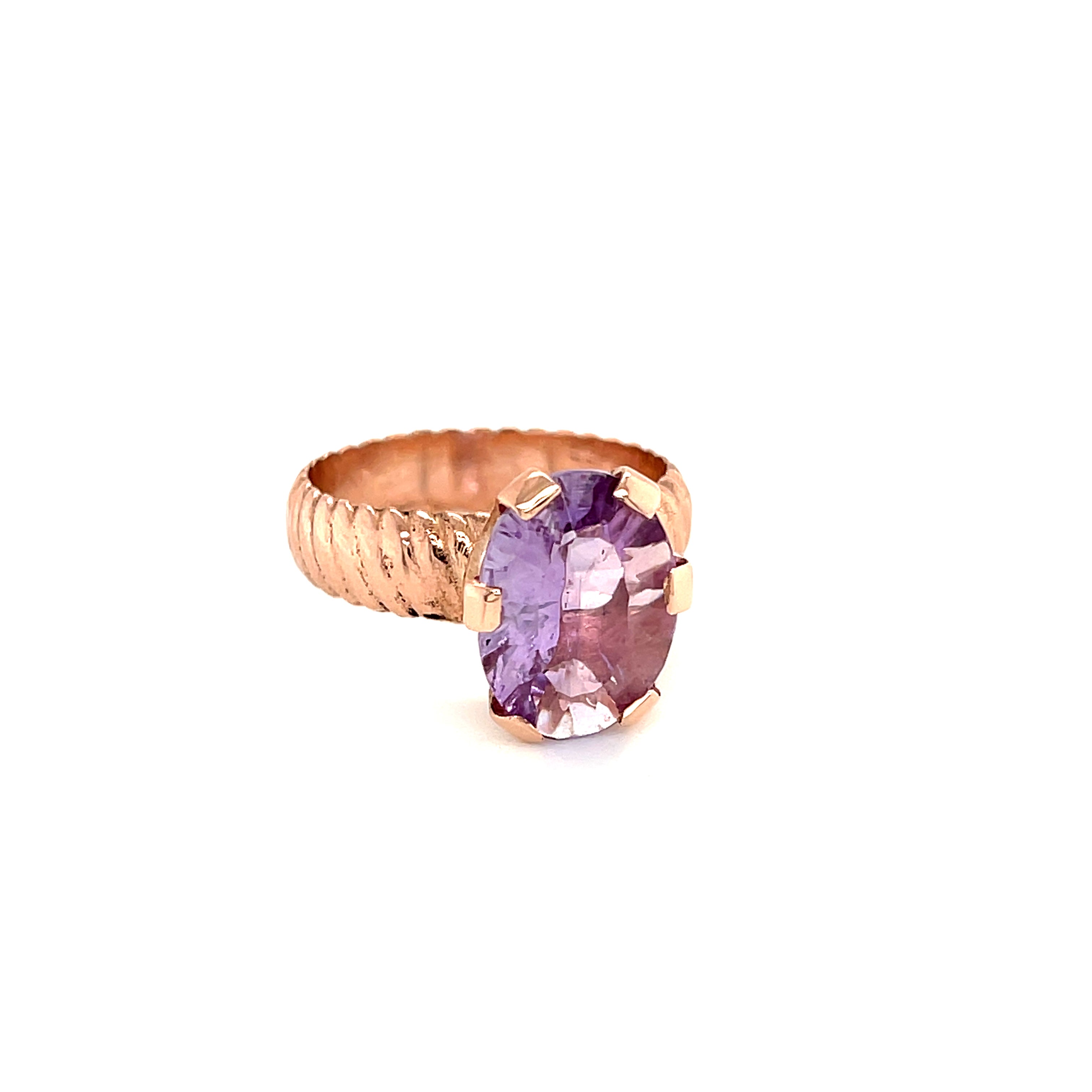 Amethyst Faceted Oval Gemstone Ring, 18k Rose Gold Ring,  prong set, size 7, Jewelry