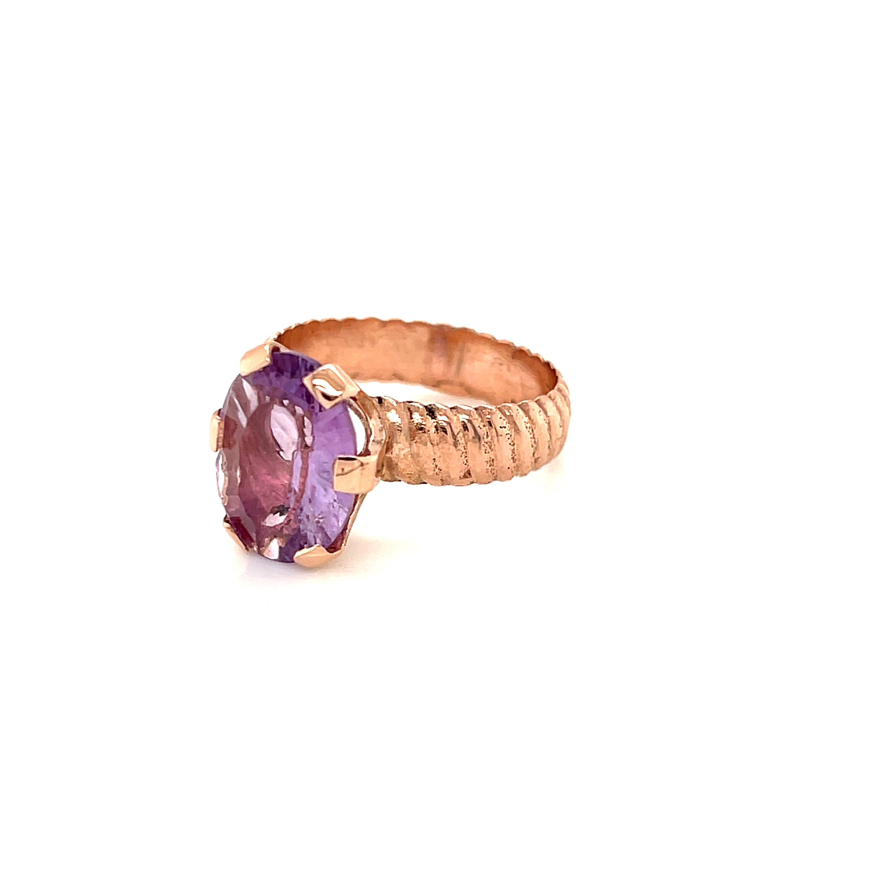 Amethyst Faceted Oval Gemstone Ring, 18k Rose Gold Ring,  prong set, size 7, Jewelry