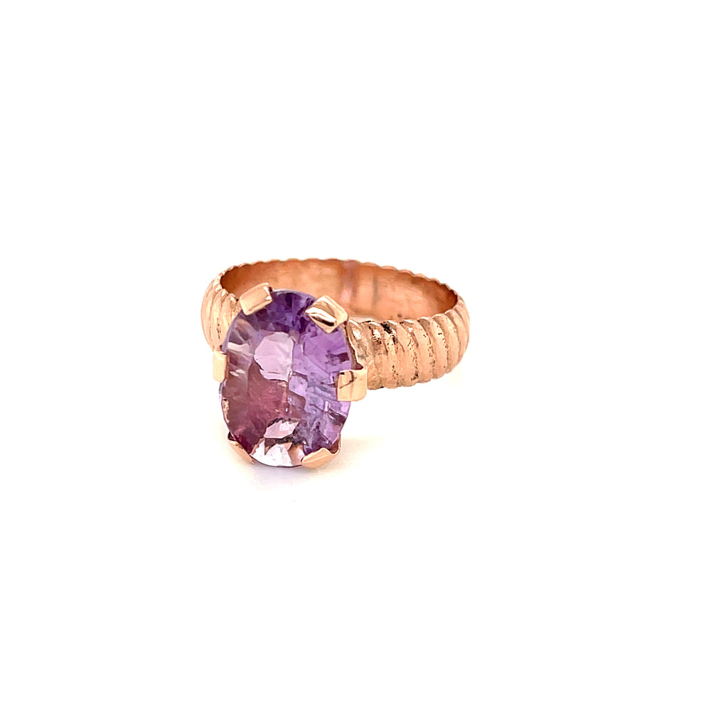 Amethyst Faceted Oval Gemstone Ring, 18k Rose Gold Ring,  prong set, size 7, Jewelry