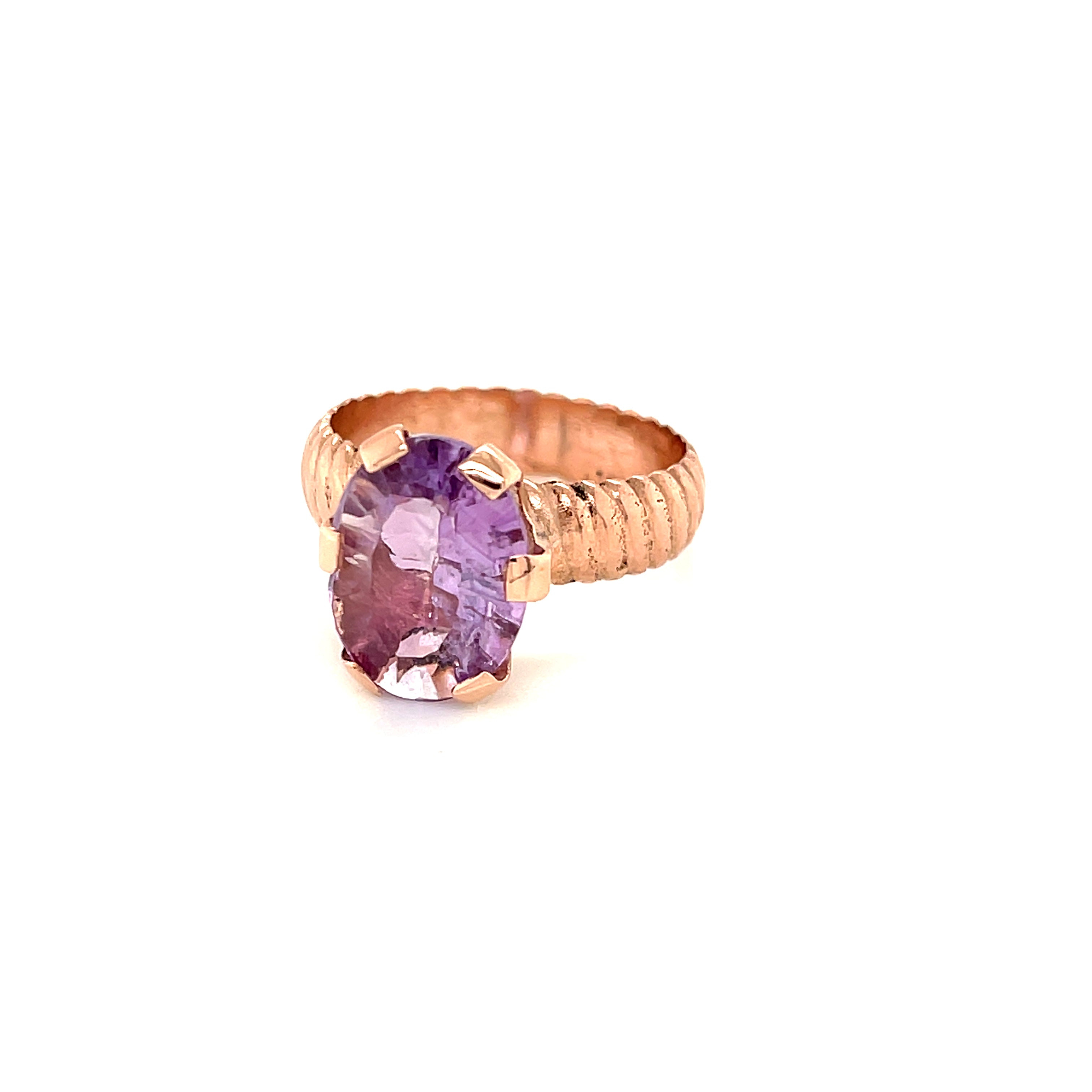 Amethyst Faceted Oval Gemstone Ring, 18k Rose Gold Ring,  prong set, size 7, Jewelry