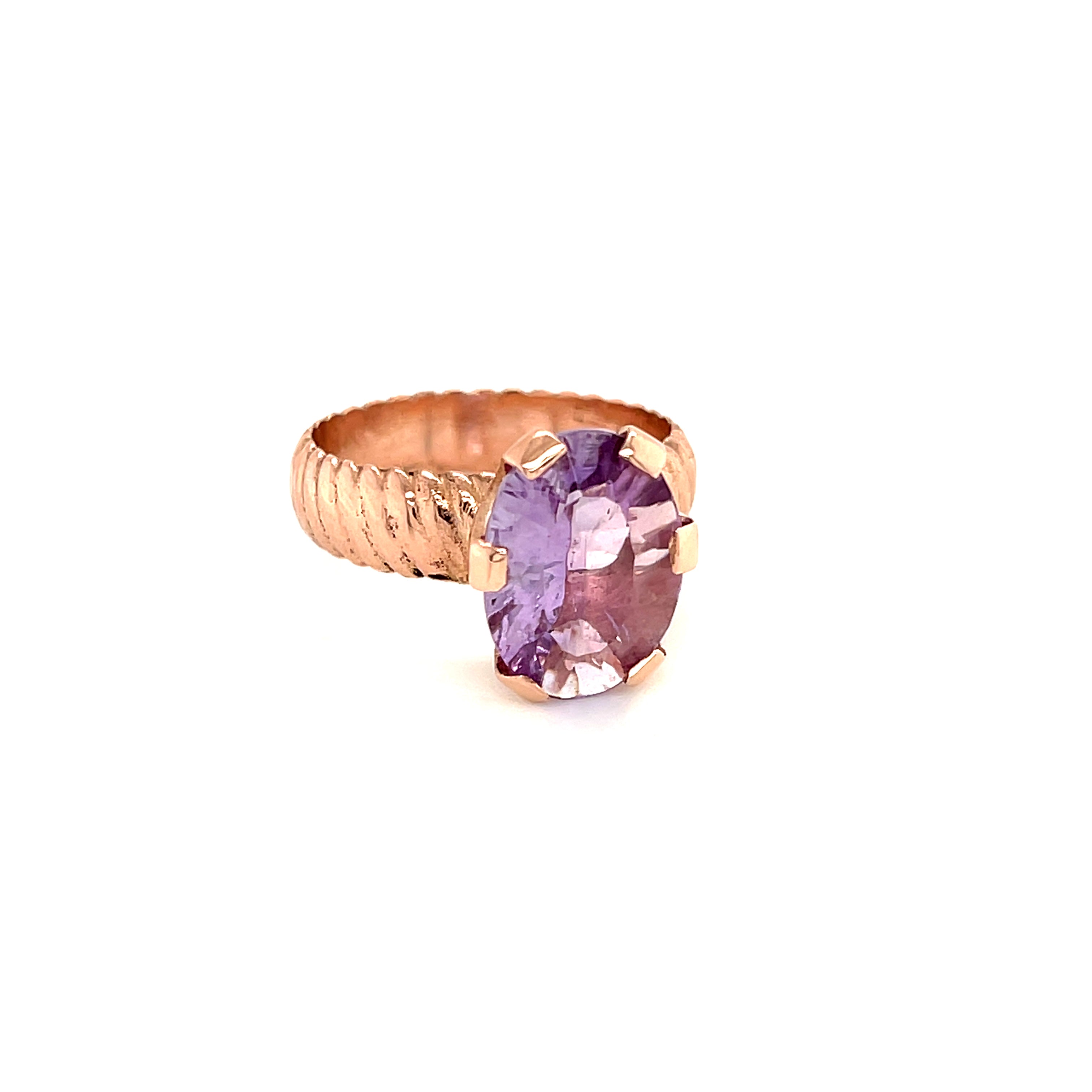 Amethyst Faceted Oval Gemstone Ring, 18k Rose Gold Ring,  prong set, size 7, Jewelry