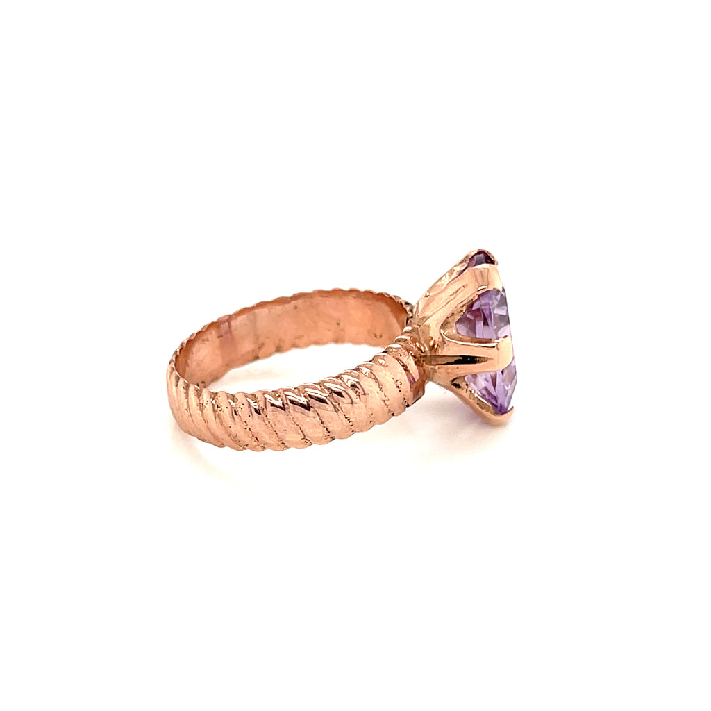 Amethyst Faceted Oval Gemstone Ring, 18k Rose Gold Ring,  prong set, size 7, Jewelry