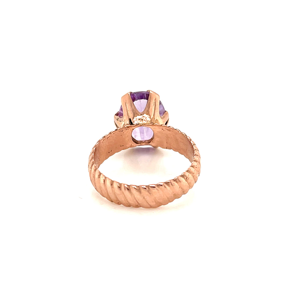 Amethyst Faceted Oval Gemstone Ring, 18k Rose Gold Ring,  prong set, size 7, Jewelry