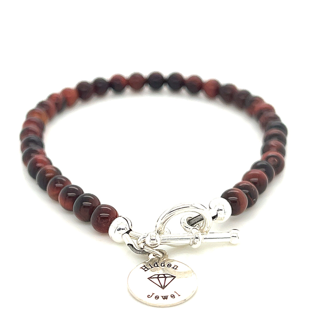Red Tiger Eye Gemstone Beaded Bracelet