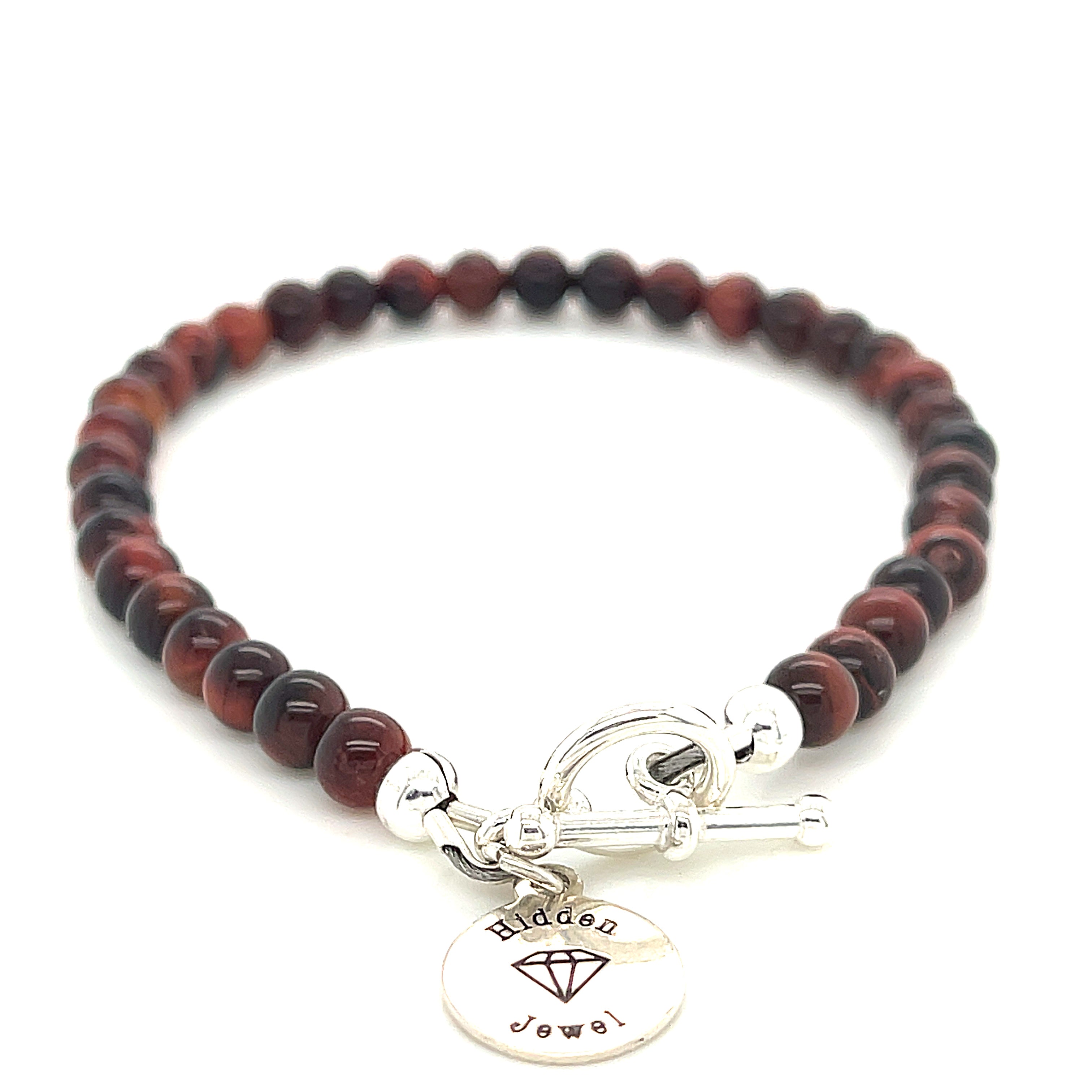 Red Tiger Eye Gemstone Beaded Bracelet