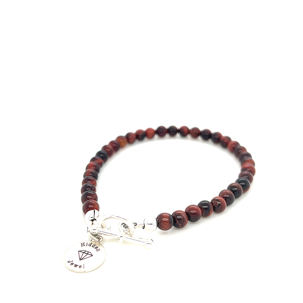 Red Tiger Eye Gemstone Beaded Bracelet