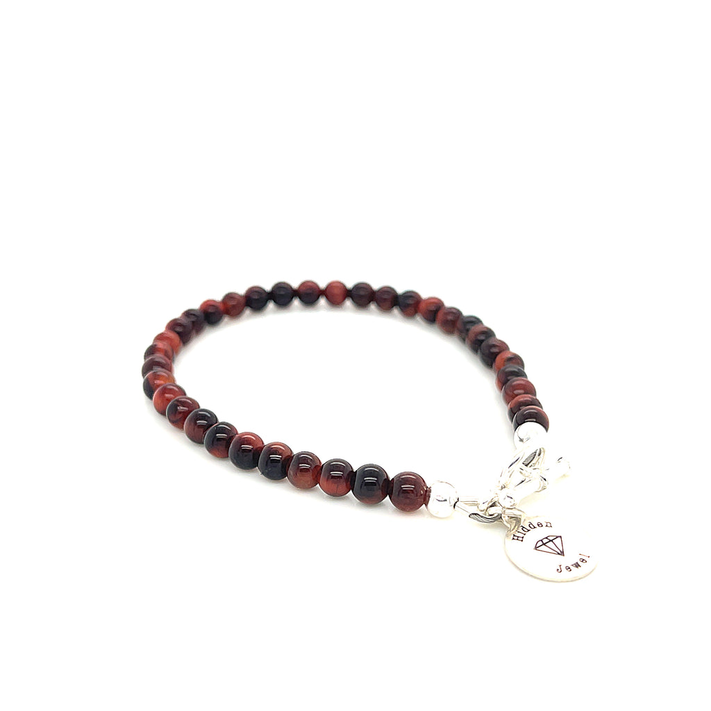 Red Tiger Eye Gemstone Beaded Bracelet