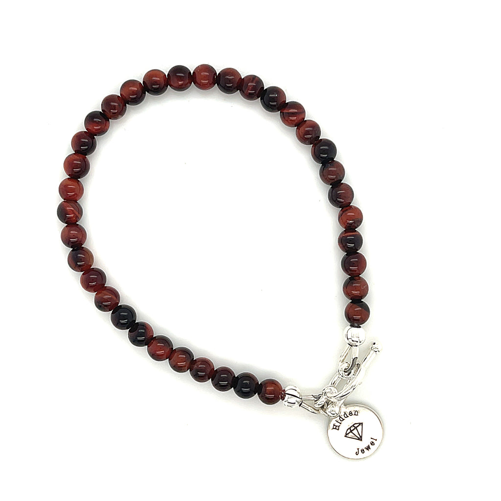 Red Tiger Eye Gemstone Beaded Bracelet