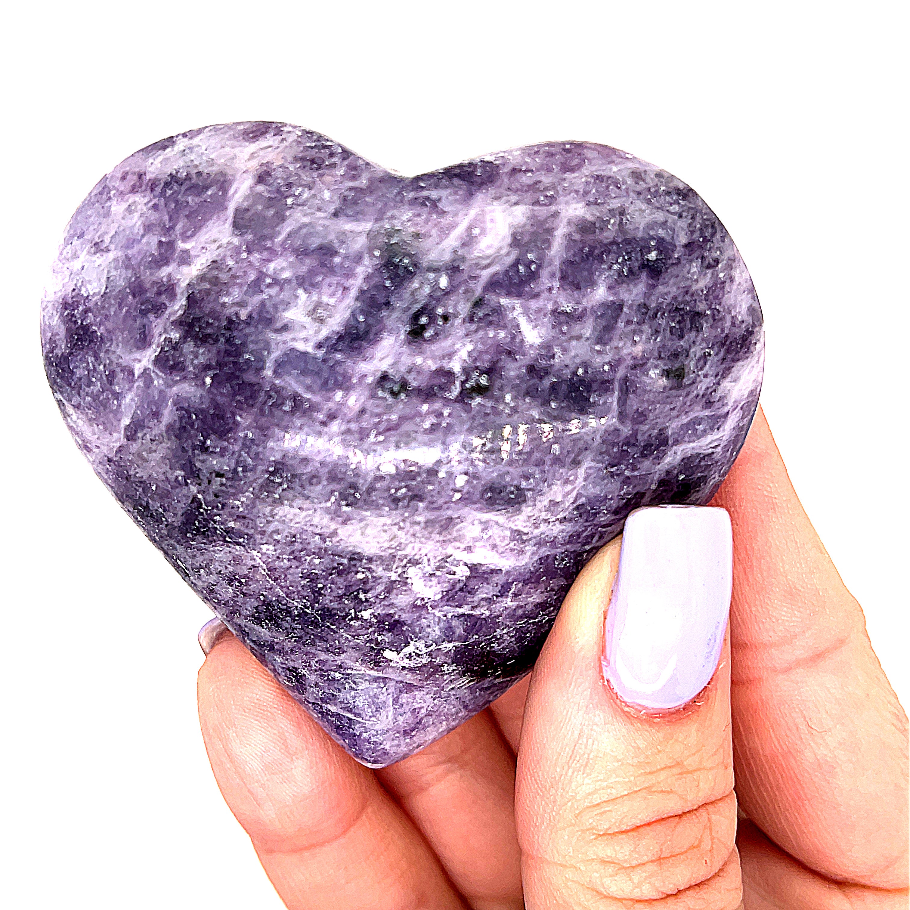 Lepidolite gemstone hearts shape carving