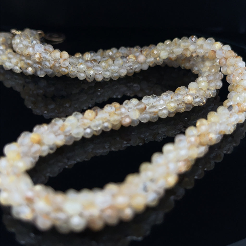 Golden Rutile Quartz gemstone crocheted necklace with gold filled toggle