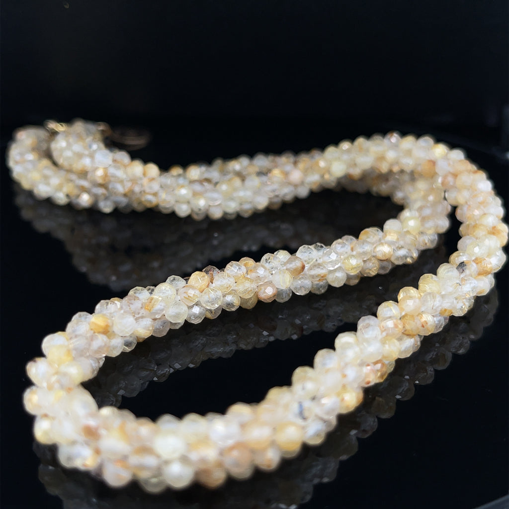 Golden Rutile Quartz gemstone crocheted necklace with gold filled toggle