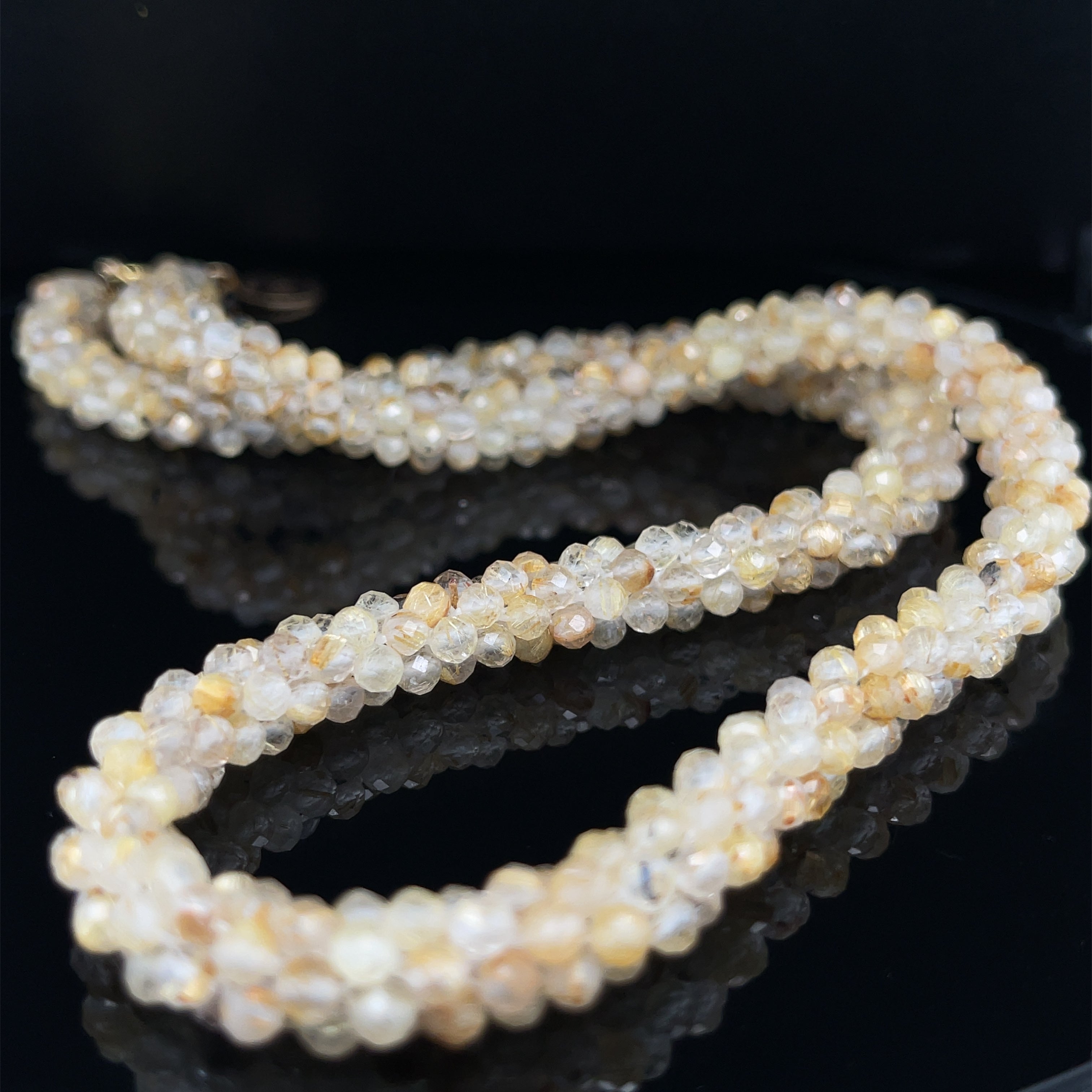 Golden Rutile Quartz gemstone crocheted necklace with gold filled toggle