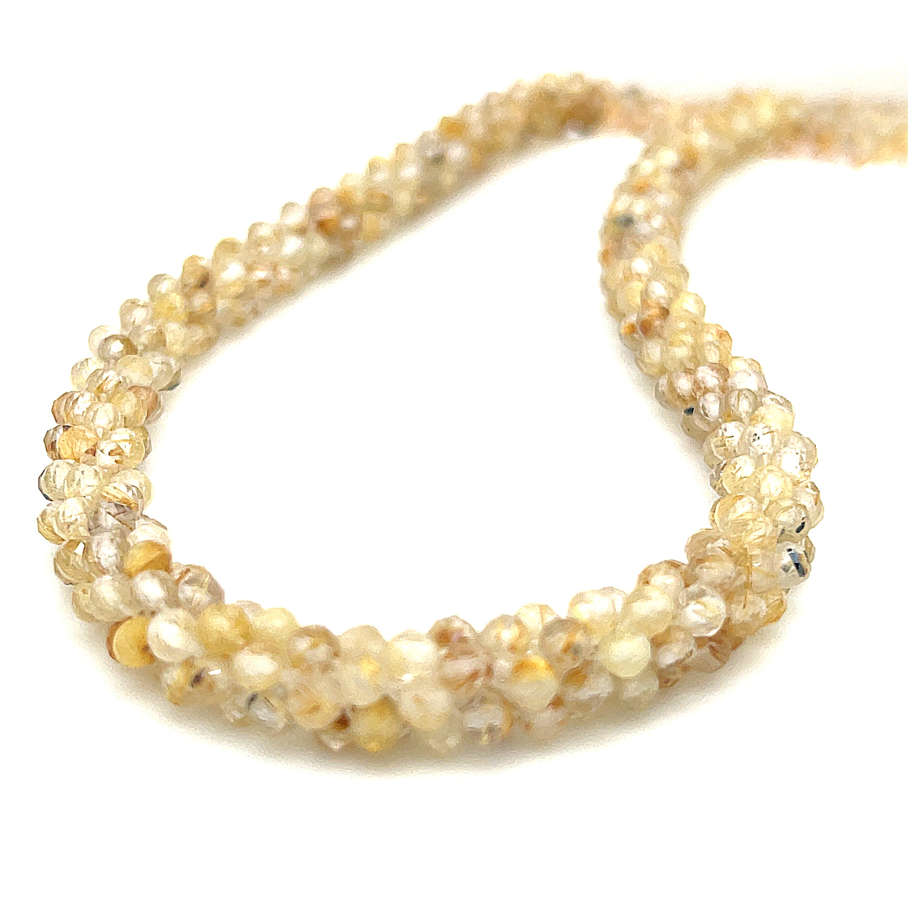 Golden Rutile Quartz gemstone crocheted necklace with gold filled toggle