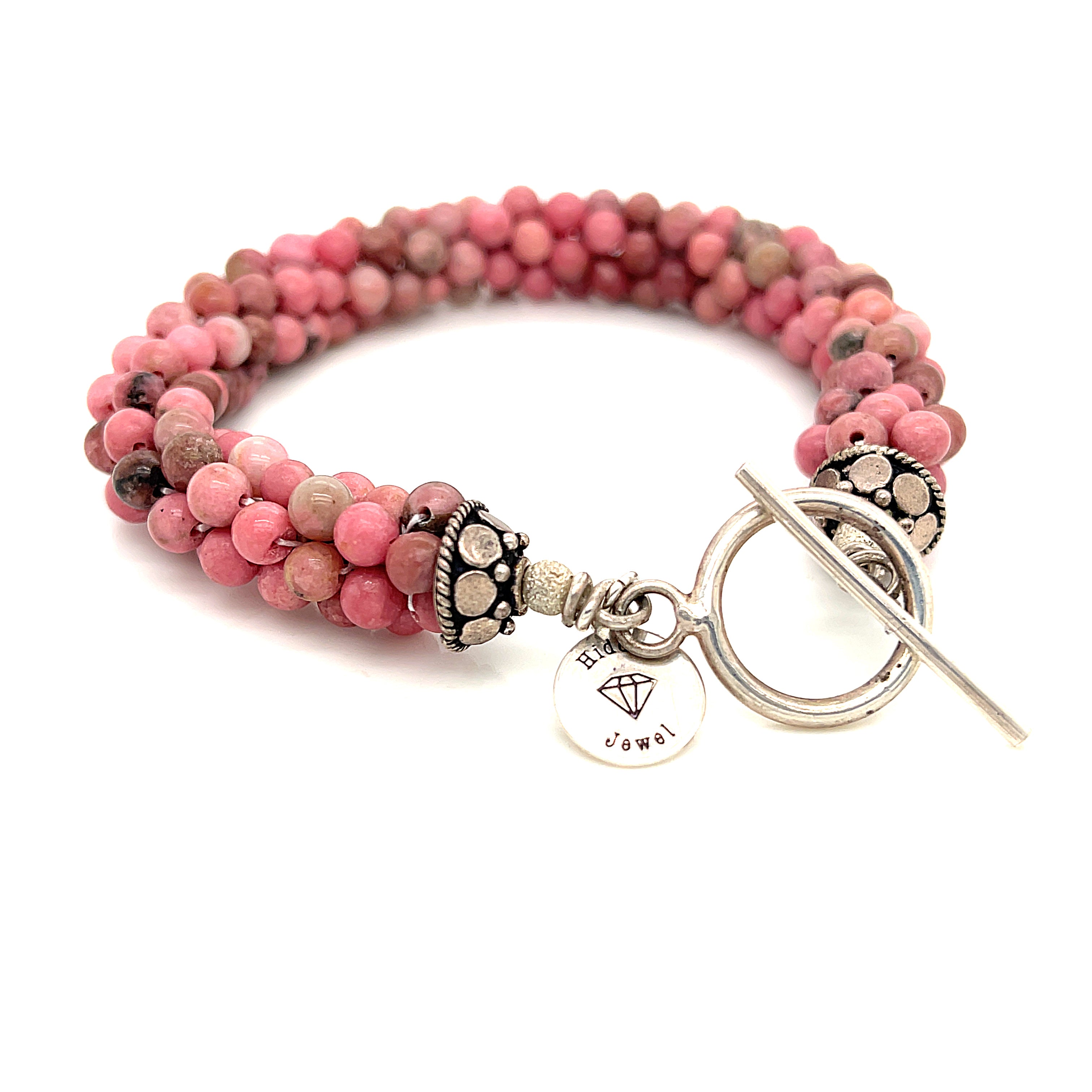 Pink Turquoise stone Crocheted Bracelet, with sterling clasp