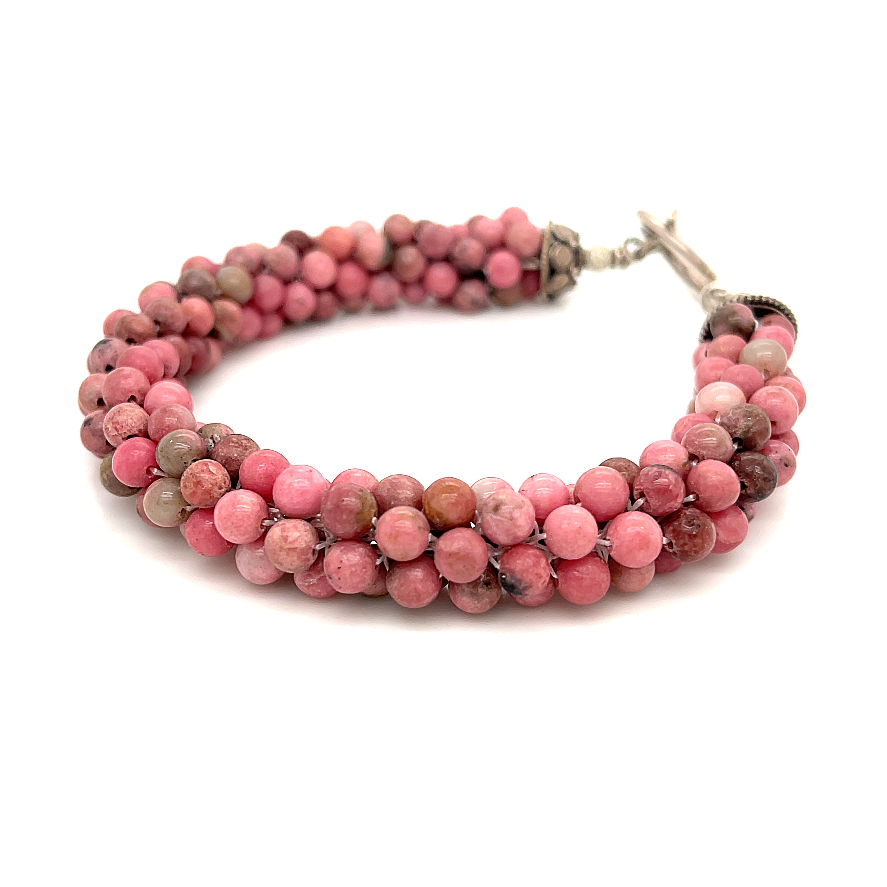 Pink Turquoise stone Crocheted Bracelet, with sterling clasp