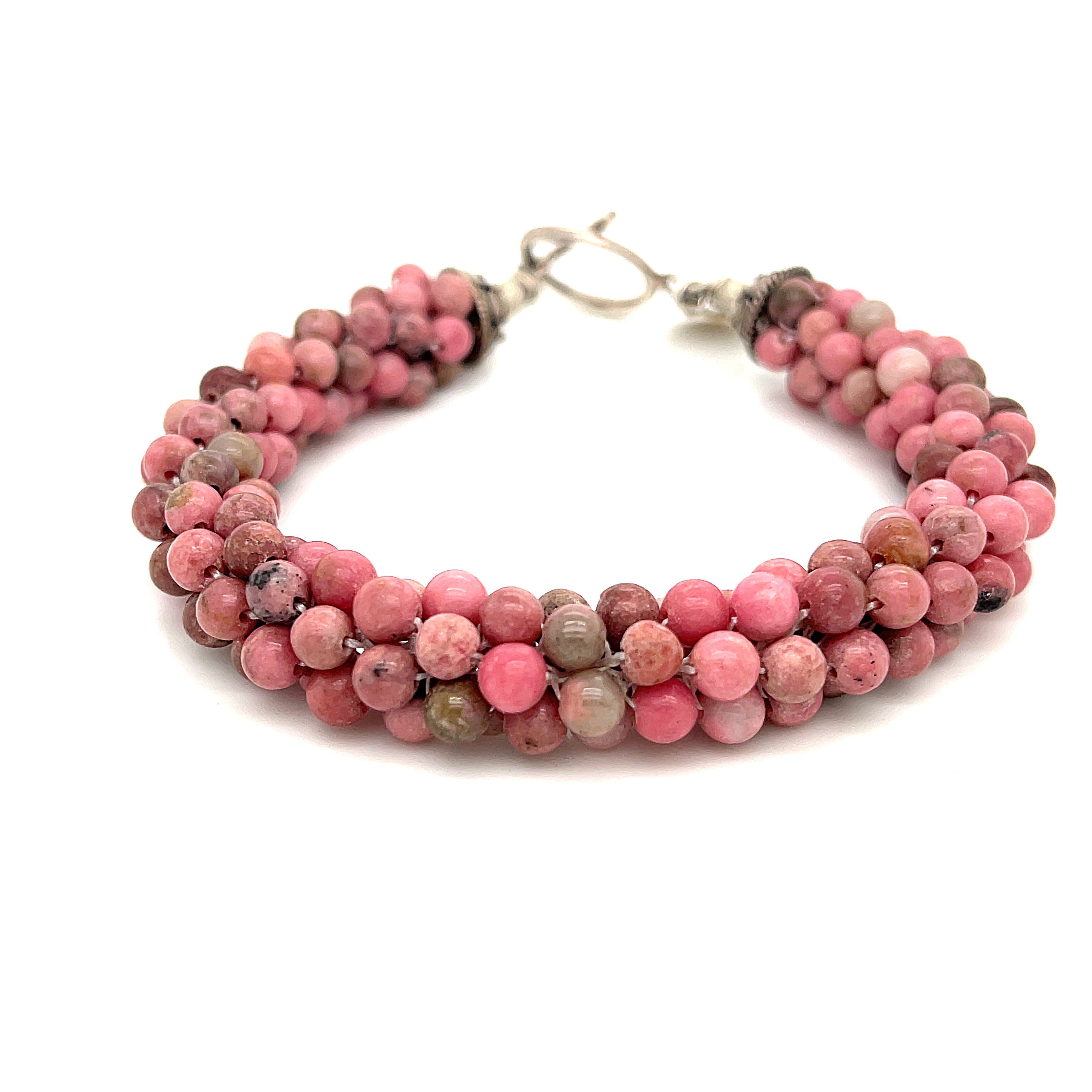 Pink Turquoise stone Crocheted Bracelet, with sterling clasp