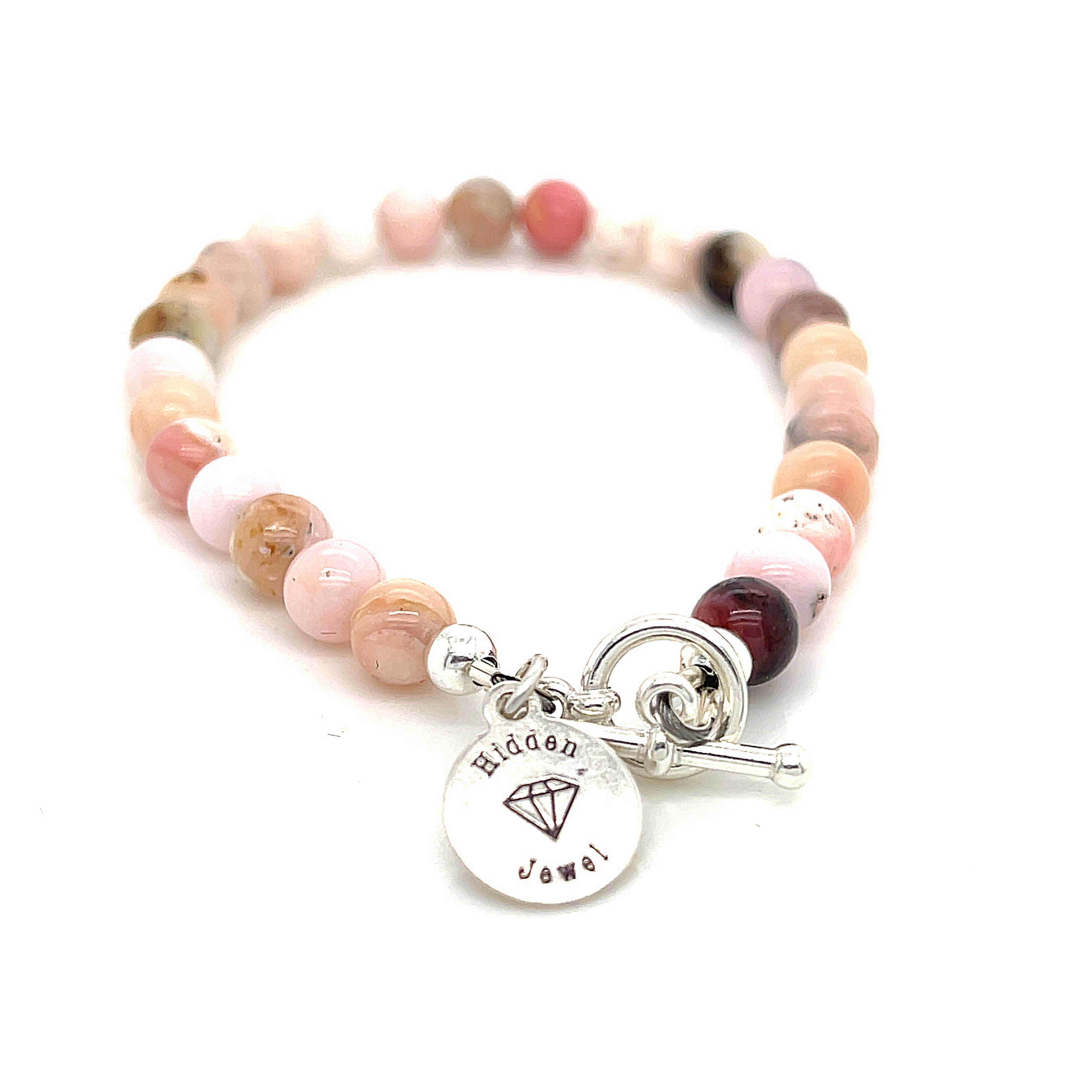 Pink Opal beaded gemstone bracelet, jewelry