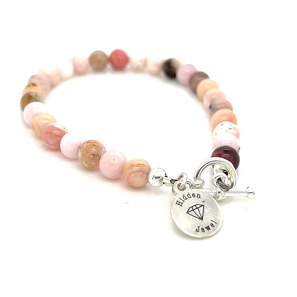 Pink Opal beaded gemstone bracelet, jewelry