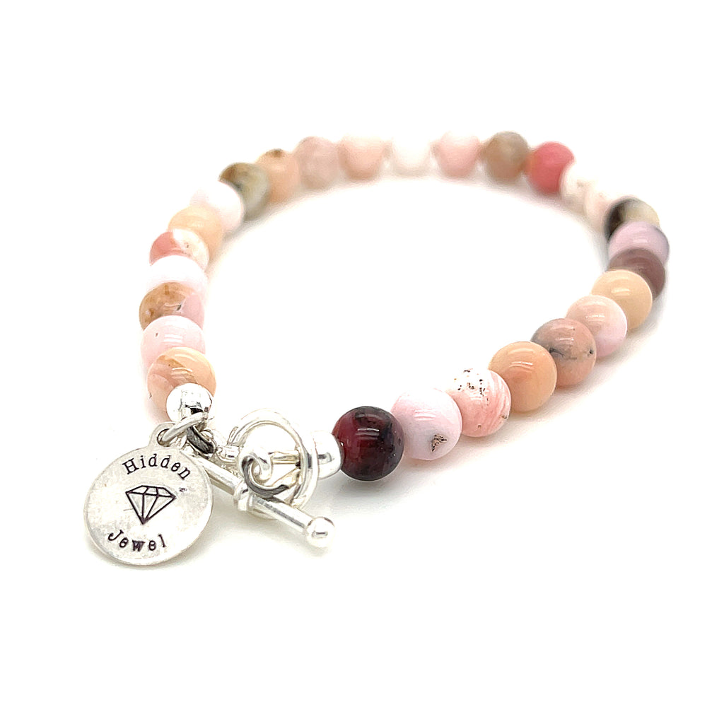 Pink Opal beaded gemstone bracelet, jewelry
