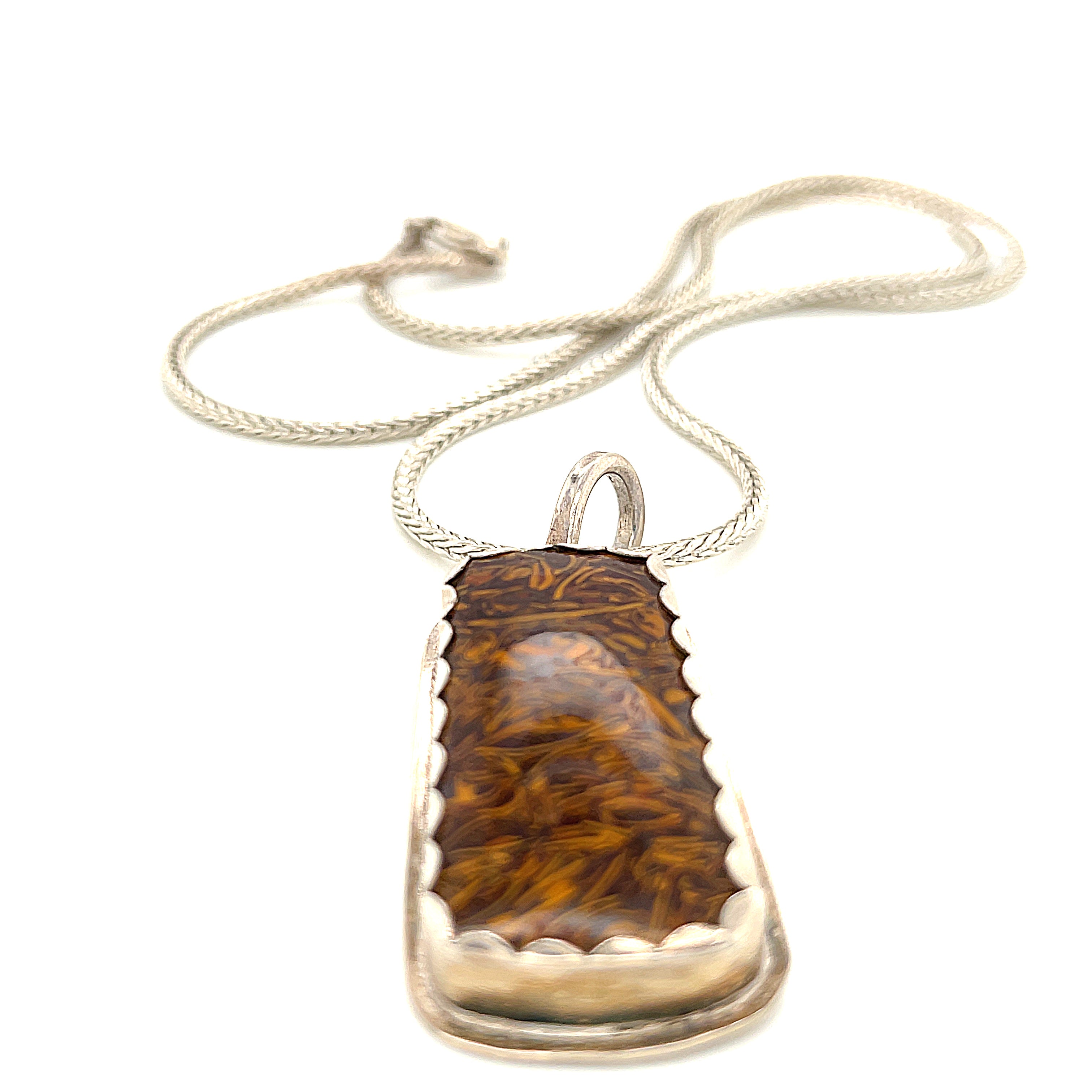India script stone Pendant with Sterling Silver Chain Necklace, healing  Jewelry 22.5''